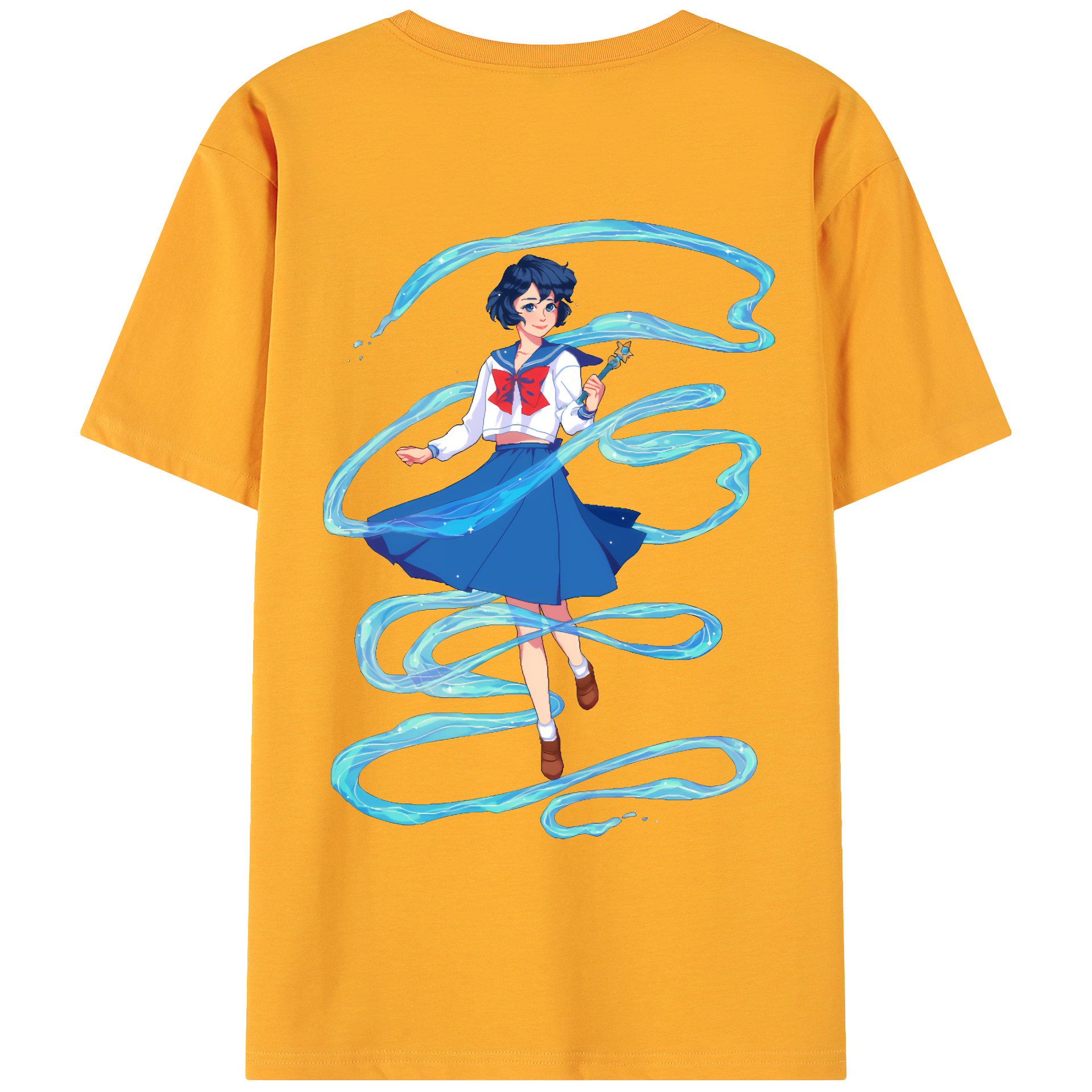 （画像用） 美少女戦士セーラームーン 水野 亜美 みずの あみ Sailor Moon Mizuno Ami 綿100％ メンズ半袖Tシャツ（バックプリント） 通気性