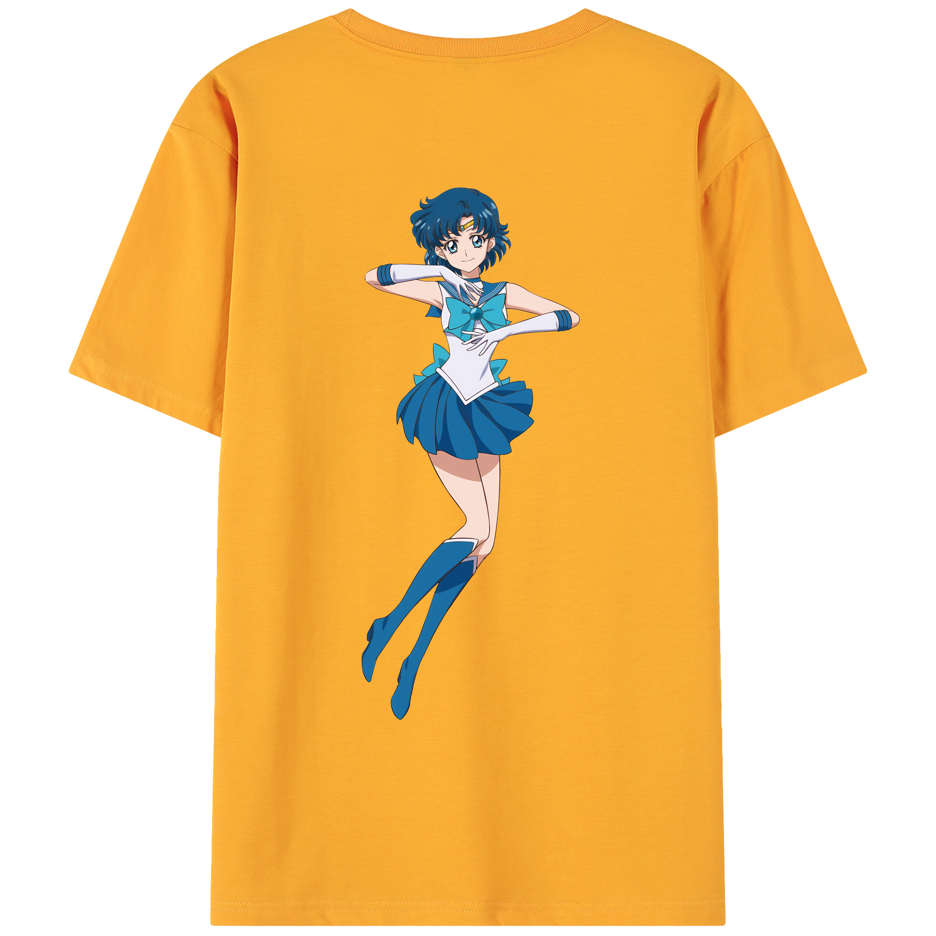（画像用） 美少女戦士セーラームーン 水野 亜美 みずの あみ Sailor Moon Mizuno Ami 綿100％ メンズ半袖Tシャツ（バックプリント） 通気性