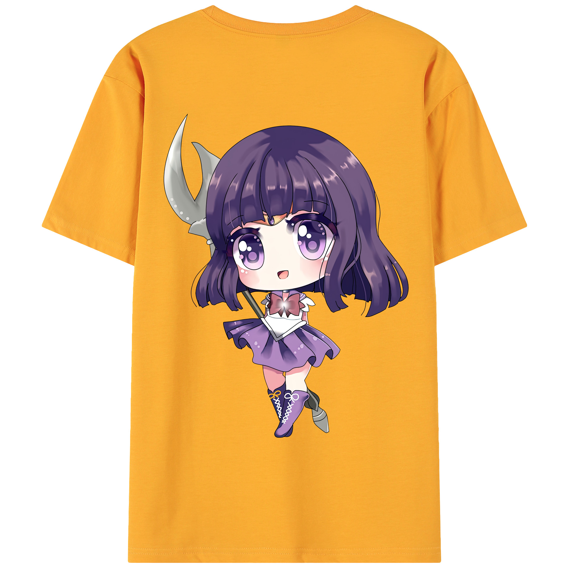 （画像用） 美少女戦士セーラームーン 土萠ほたる Sailor Moon Tomoe Hotaru （セーラーサターン；Sailor Saturn） 綿100％ メンズ半袖Tシャツ（バックプリント） 通気性