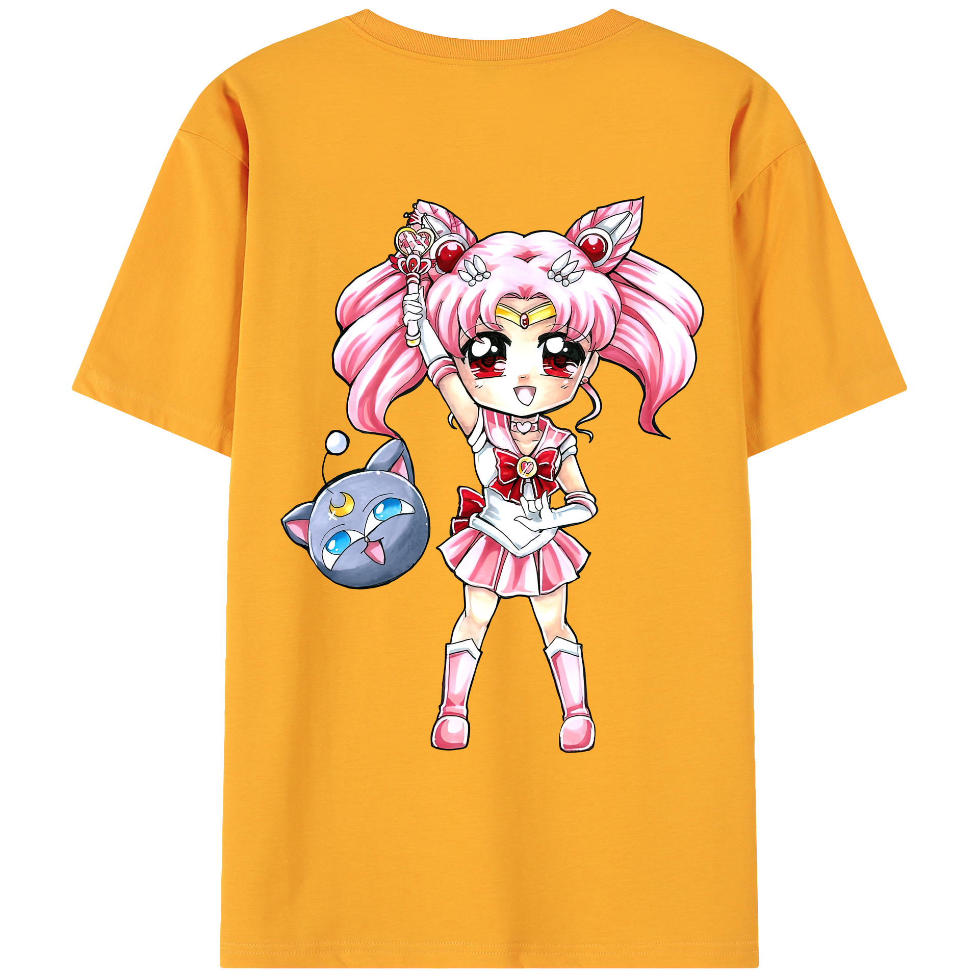 （画像用） 美少女戦士セーラームーン ちびうさ Sailor Moon Chibiusa Tsukino Usagi Small Lady Serenity 綿100％ メンズ半袖Tシャツ（バックプリント） 通気性