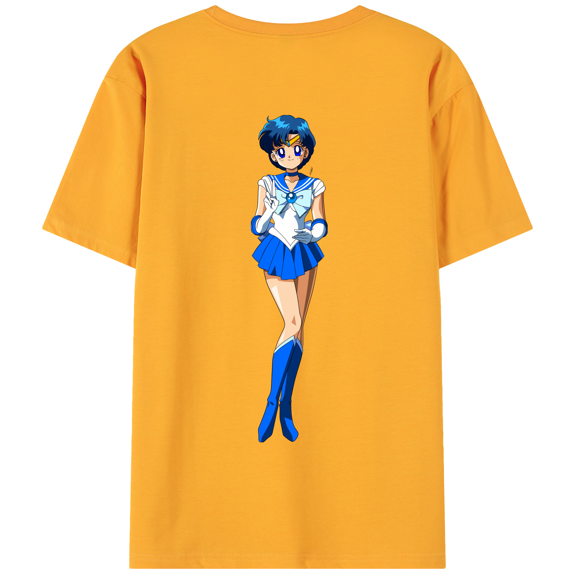（画像用） 美少女戦士セーラームーン 水野 亜美 みずの あみ Sailor Moon Mizuno Ami 綿100％ メンズ半袖Tシャツ（バックプリント） 通気性