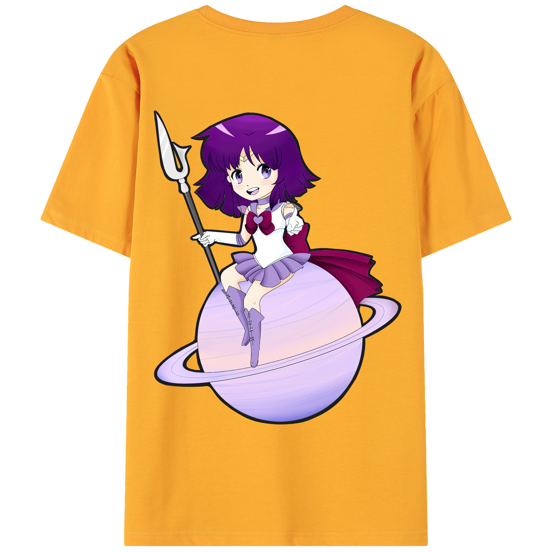 （画像用） 美少女戦士セーラームーン 土萠ほたる Sailor Moon Tomoe Hotaru （セーラーサターン；Sailor Saturn） 綿100％ メンズ半袖Tシャツ（バックプリント） 通気性