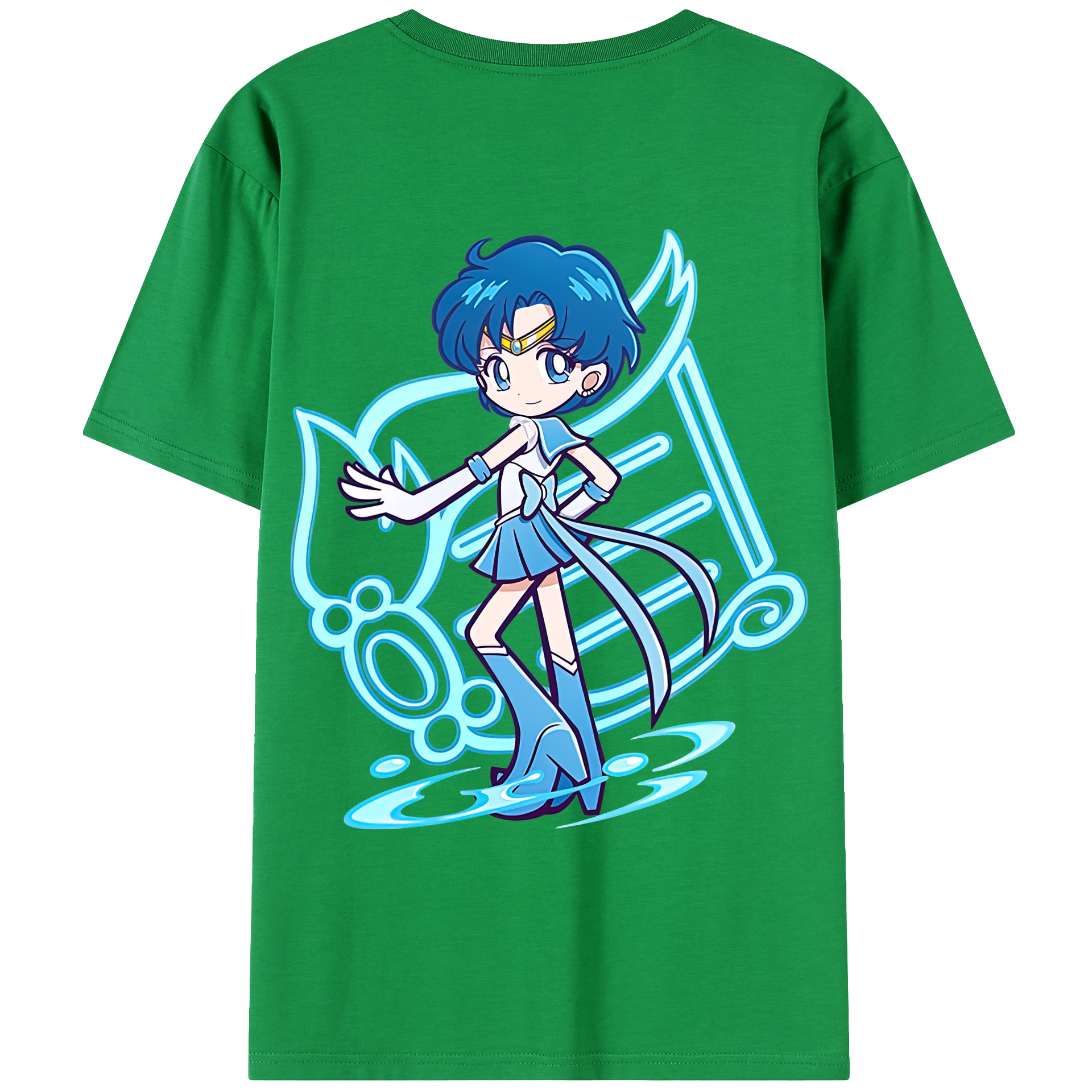 （画像用） 美少女戦士セーラームーン 水野 亜美 みずの あみ Sailor Moon Mizuno Ami 綿100％ メンズ半袖Tシャツ（バックプリント） 通気性