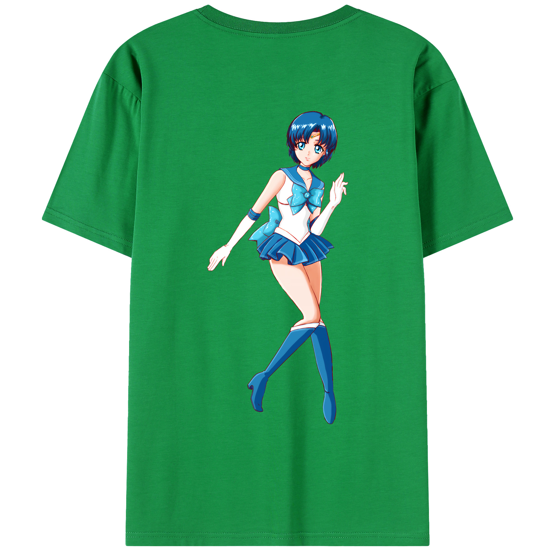 （画像用） 美少女戦士セーラームーン 水野 亜美 みずの あみ Sailor Moon Mizuno Ami 綿100％ メンズ半袖Tシャツ（バックプリント） 通気性