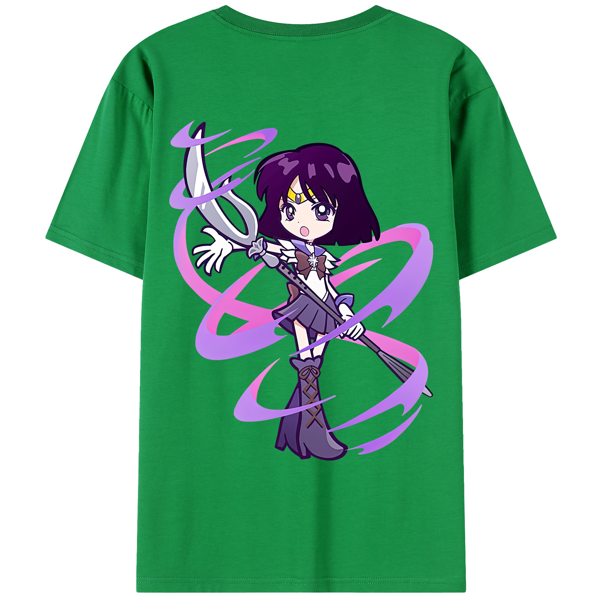 （画像用） 美少女戦士セーラームーン 土萠ほたる Sailor Moon Tomoe Hotaru （セーラーサターン；Sailor Saturn） 綿100％ メンズ半袖Tシャツ（バックプリント） 通気性