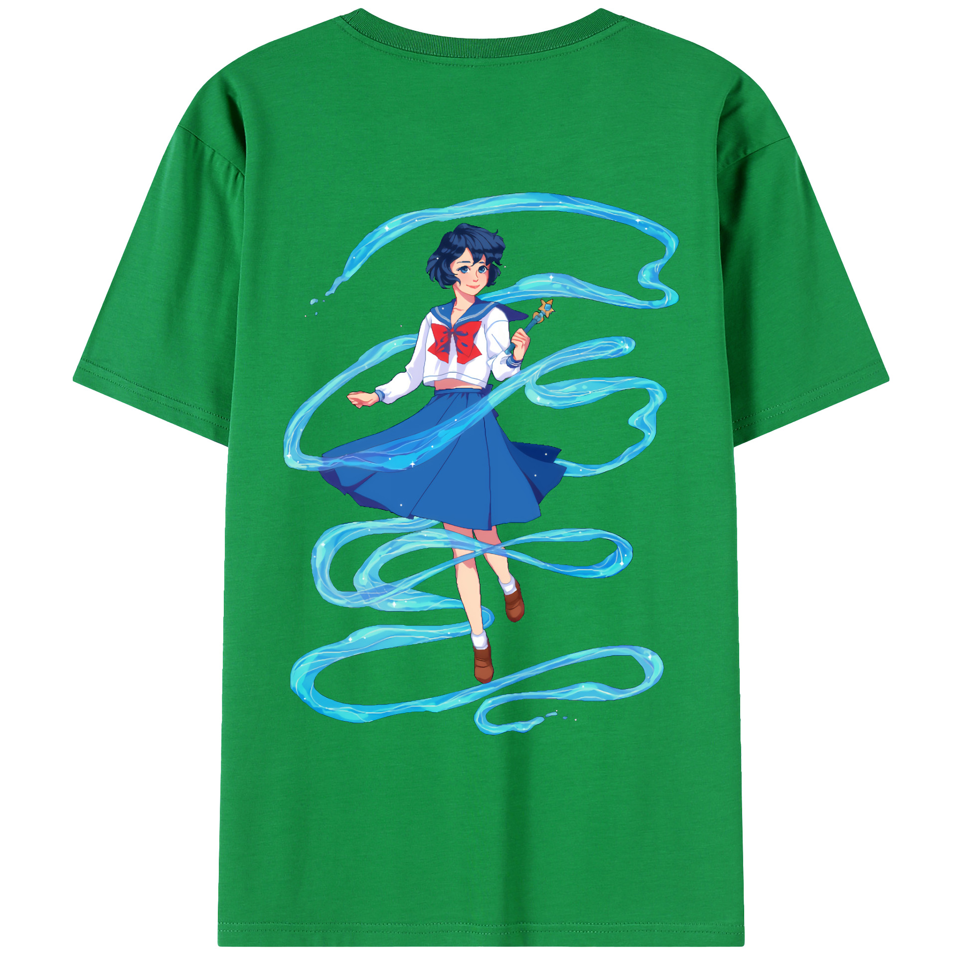（画像用） 美少女戦士セーラームーン 水野 亜美 みずの あみ Sailor Moon Mizuno Ami 綿100％ メンズ半袖Tシャツ（バックプリント） 通気性