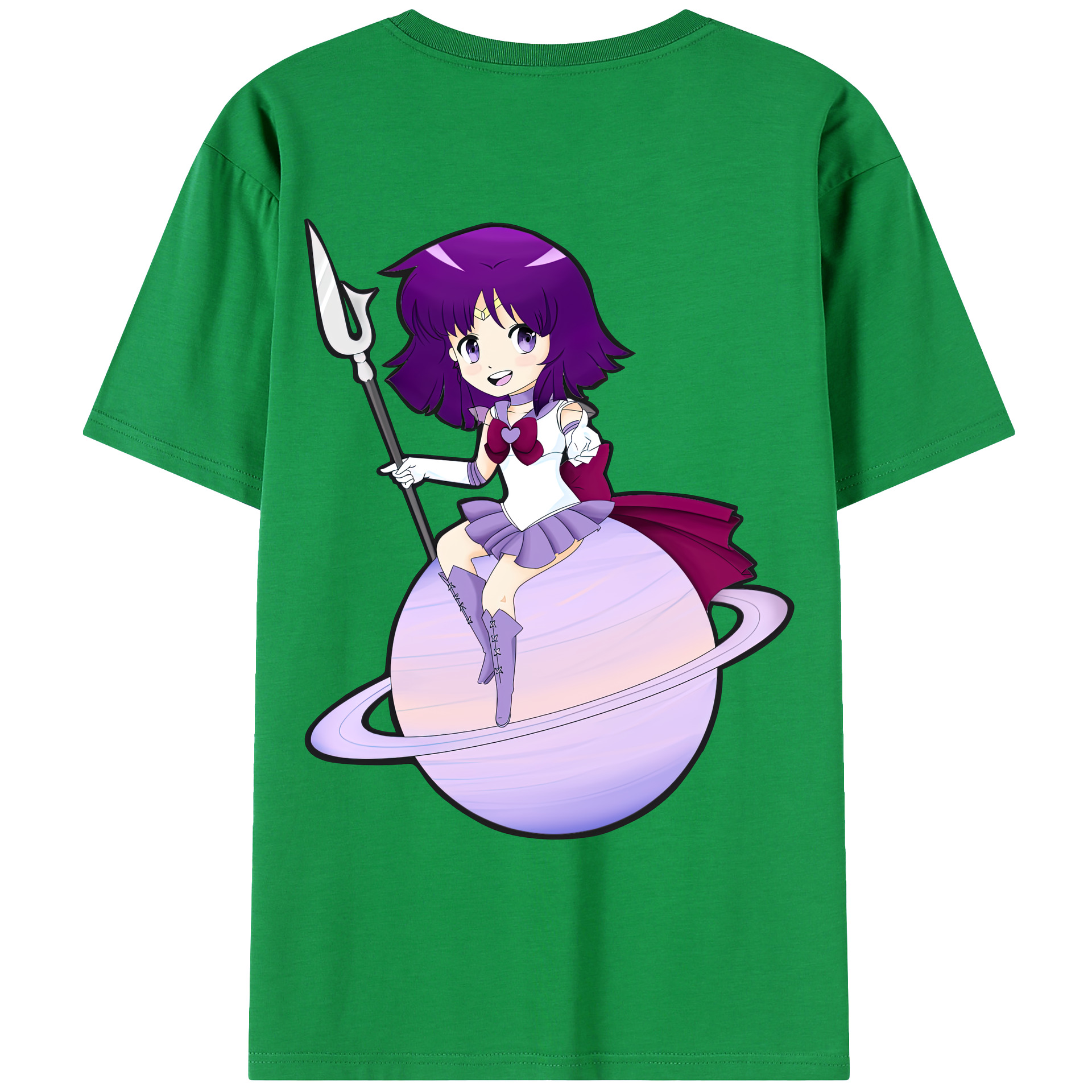 （画像用） 美少女戦士セーラームーン 土萠ほたる Sailor Moon Tomoe Hotaru （セーラーサターン；Sailor Saturn） 綿100％ メンズ半袖Tシャツ（バックプリント） 通気性