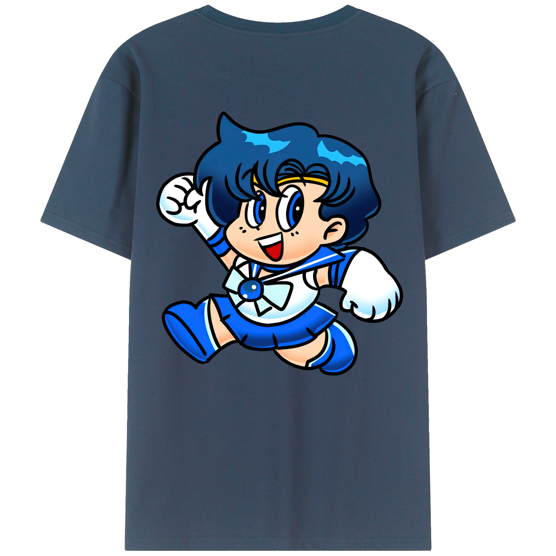 （画像用） 美少女戦士セーラームーン 水野 亜美 みずの あみ Sailor Moon Mizuno Ami 綿100％ メンズ半袖Tシャツ（バックプリント） 通気性