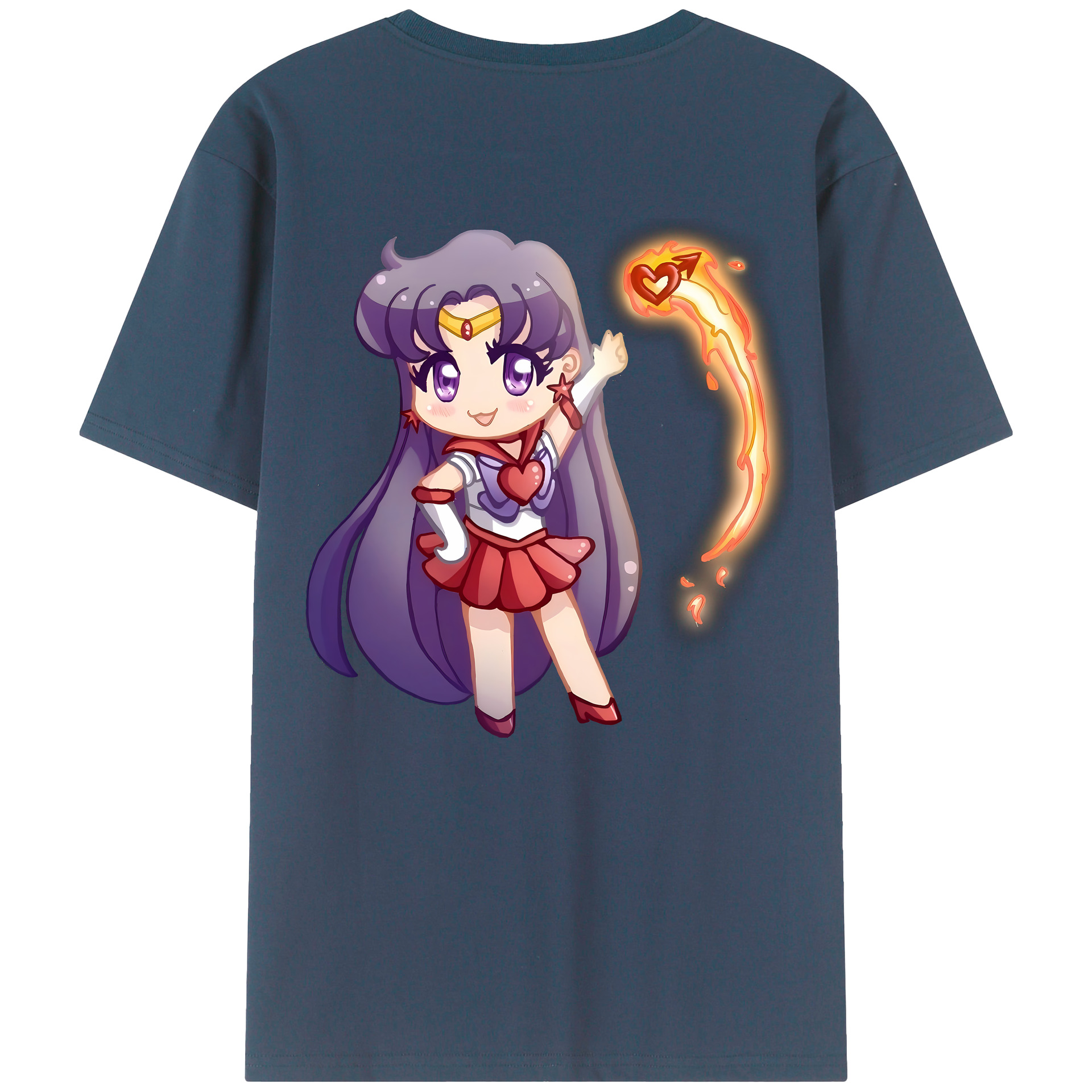 （画像用） 美少女戦士セーラームーン 火野レイ ひの レイ Sailor Moon Hino Rei （セーラーマーズ,Sailor Mars） 綿100％ メンズ半袖Tシャツ（バックプリント） 通気性