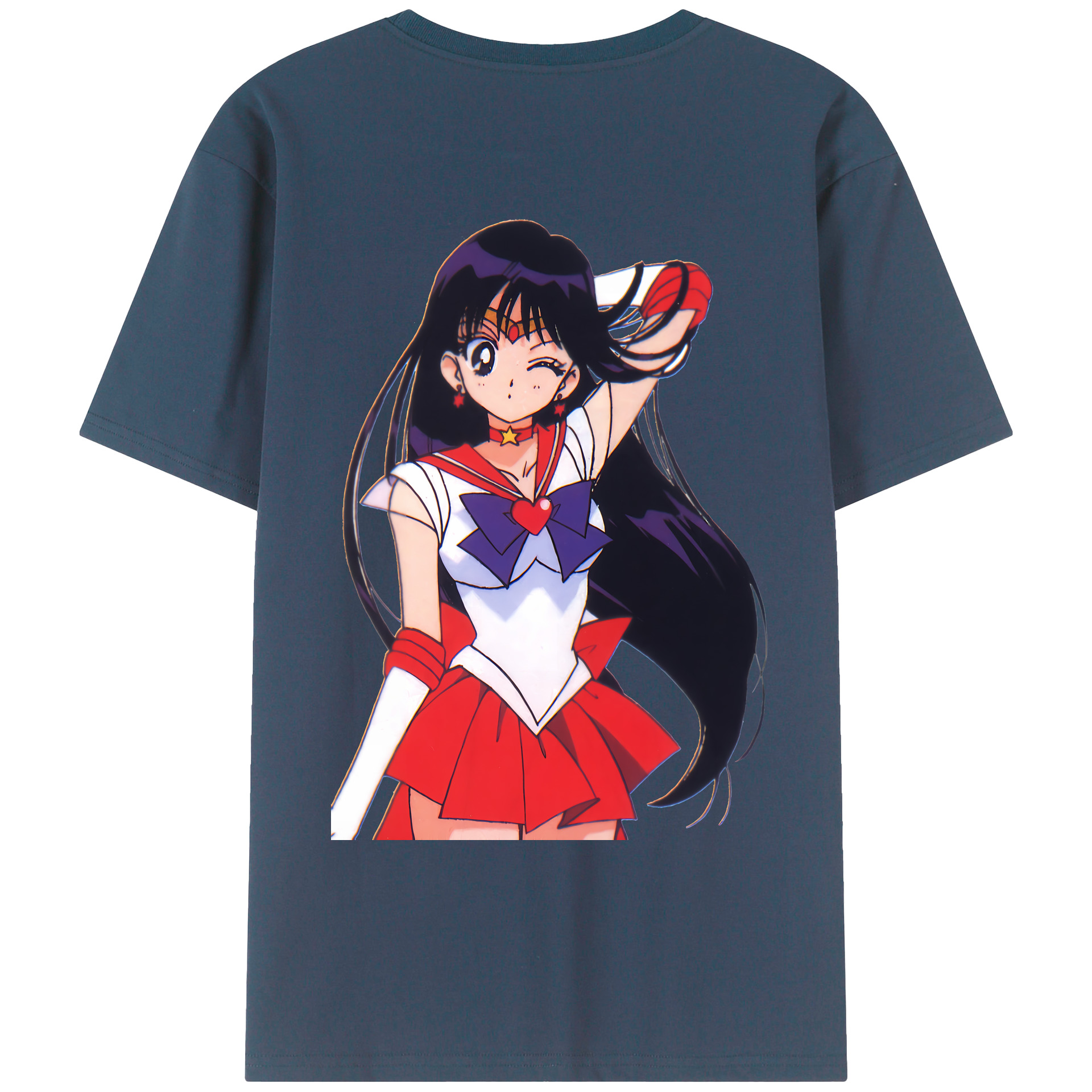 （画像用） 美少女戦士セーラームーン 火野レイ ひの レイ Sailor Moon Hino Rei （セーラーマーズ,Sailor Mars） 綿100％ メンズ半袖Tシャツ（バックプリント） 通気性