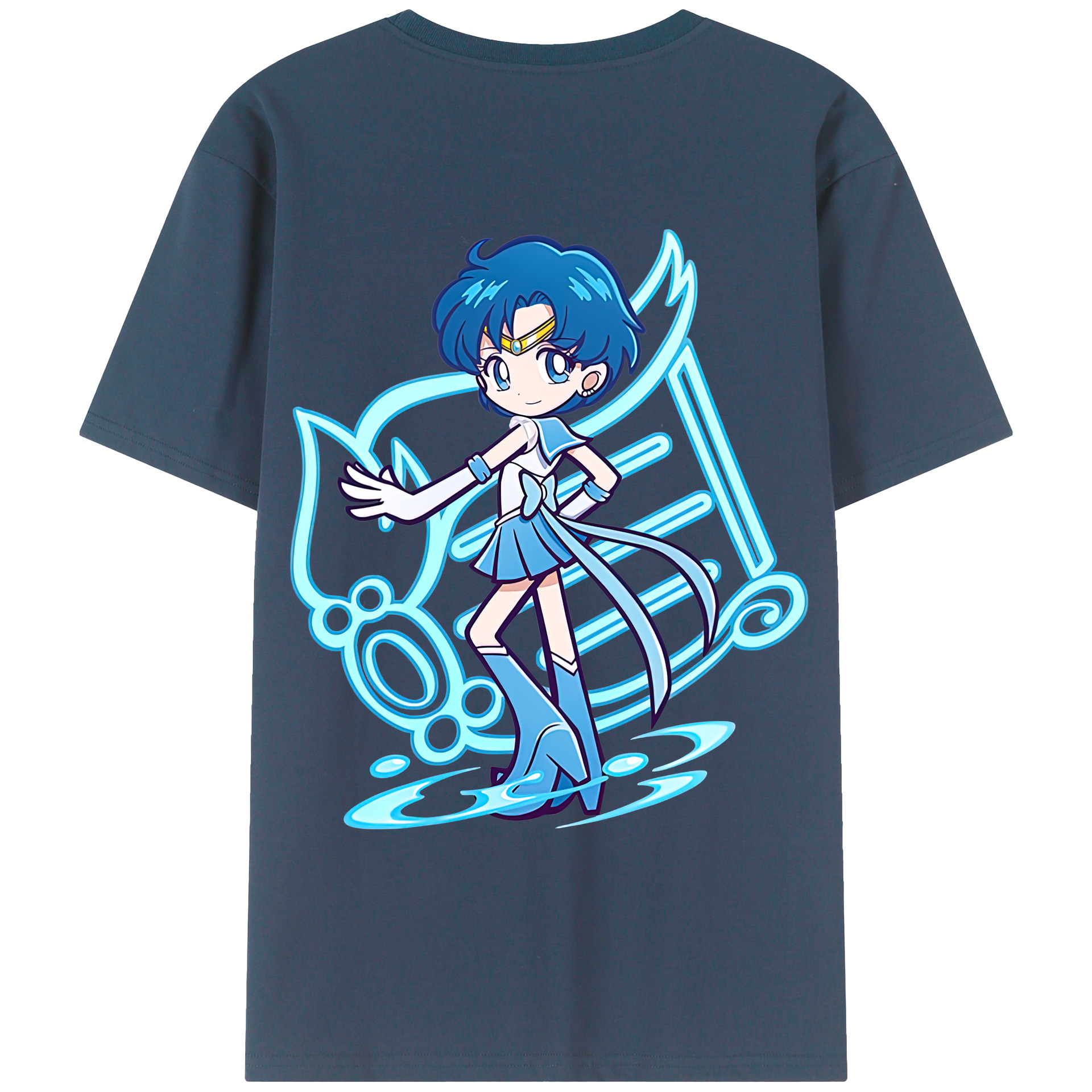 （画像用） 美少女戦士セーラームーン 水野 亜美 みずの あみ Sailor Moon Mizuno Ami 綿100％ メンズ半袖Tシャツ（バックプリント） 通気性