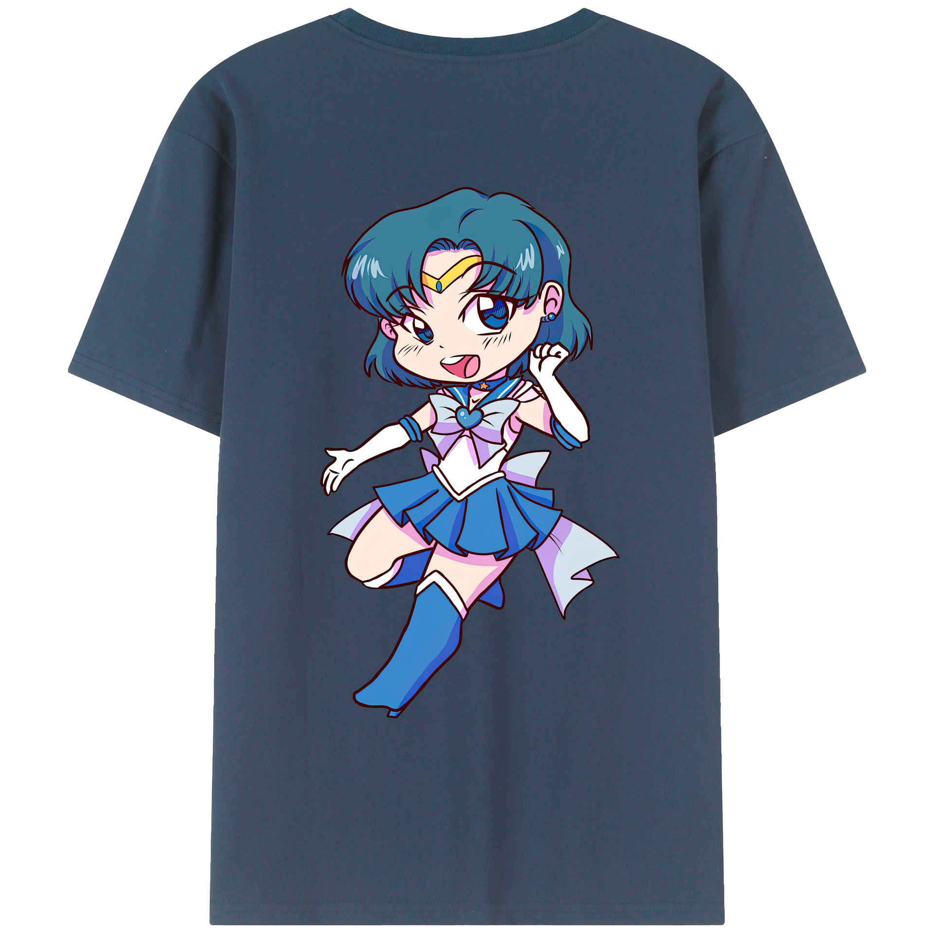 （画像用） 美少女戦士セーラームーン 水野 亜美 みずの あみ Sailor Moon Mizuno Ami 綿100％ メンズ半袖Tシャツ（バックプリント） 通気性