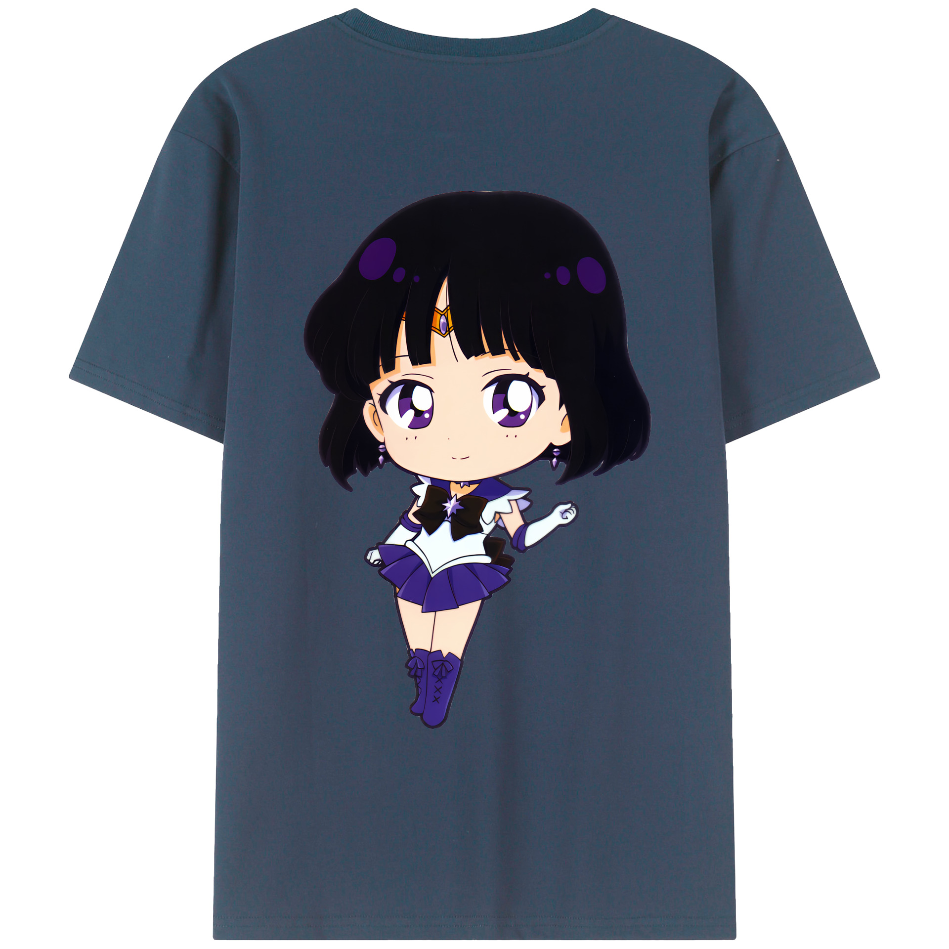 （画像用） 美少女戦士セーラームーン 土萠ほたる Sailor Moon Tomoe Hotaru （セーラーサターン；Sailor Saturn） 綿100％ メンズ半袖Tシャツ（バックプリント） 通気性