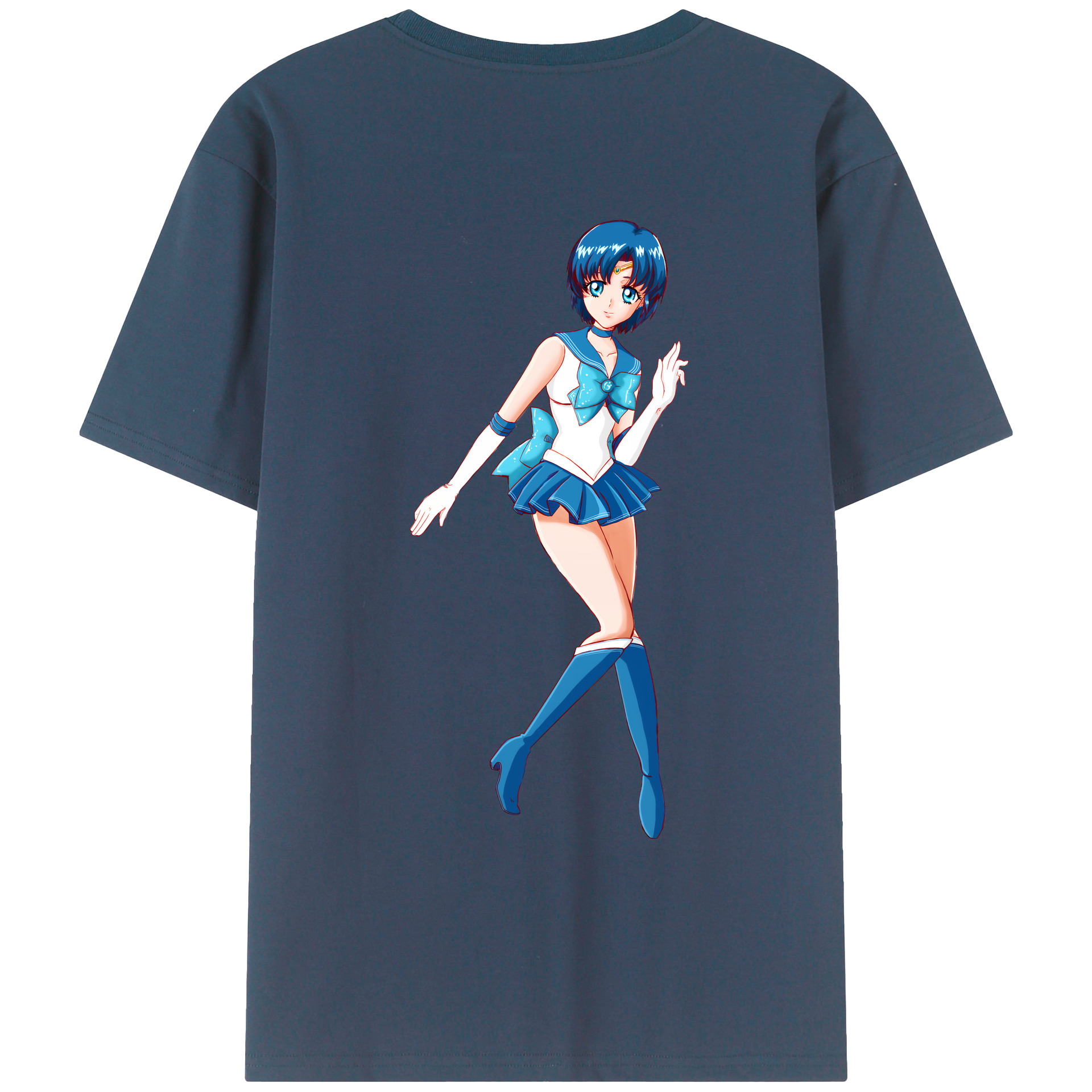 （画像用） 美少女戦士セーラームーン 水野 亜美 みずの あみ Sailor Moon Mizuno Ami 綿100％ メンズ半袖Tシャツ（バックプリント） 通気性