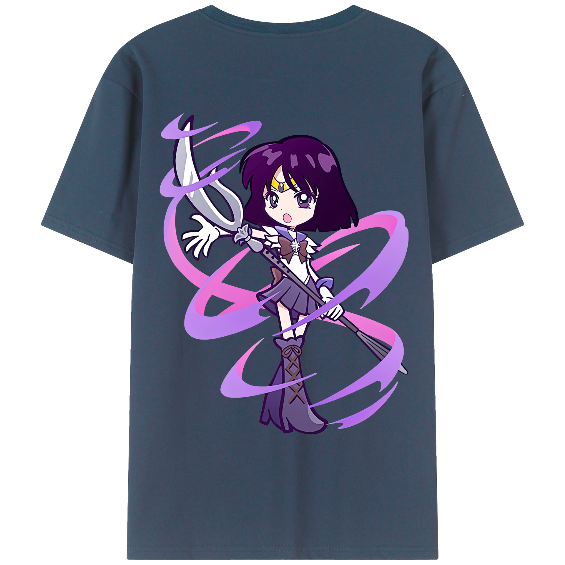 （画像用） 美少女戦士セーラームーン 土萠ほたる Sailor Moon Tomoe Hotaru （セーラーサターン；Sailor Saturn） 綿100％ メンズ半袖Tシャツ（バックプリント） 通気性