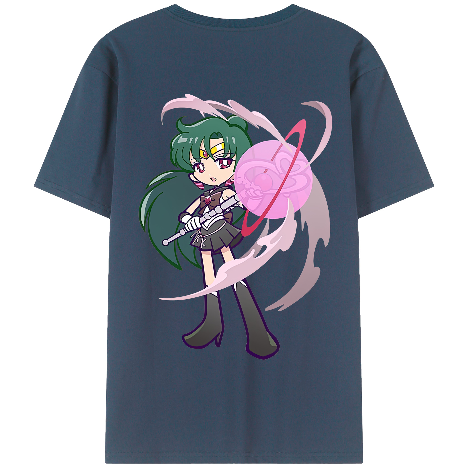 （画像用） 美少女戦士セーラームーン 冥王せつな Sailor Moon Meiou Setsuna 綿100％ メンズ半袖Tシャツ（バックプリント） 通気性