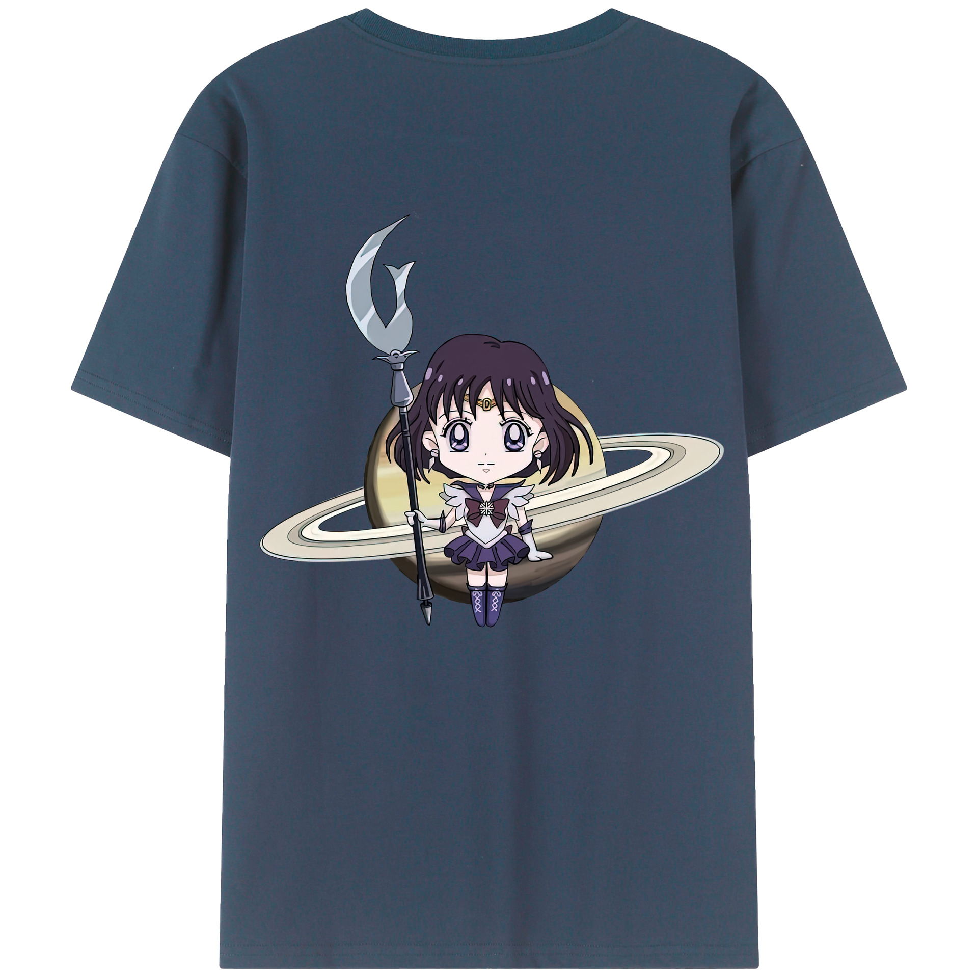 （画像用） 美少女戦士セーラームーン 土萠ほたる Sailor Moon Tomoe Hotaru （セーラーサターン；Sailor Saturn） 綿100％ メンズ半袖Tシャツ（バックプリント） 通気性