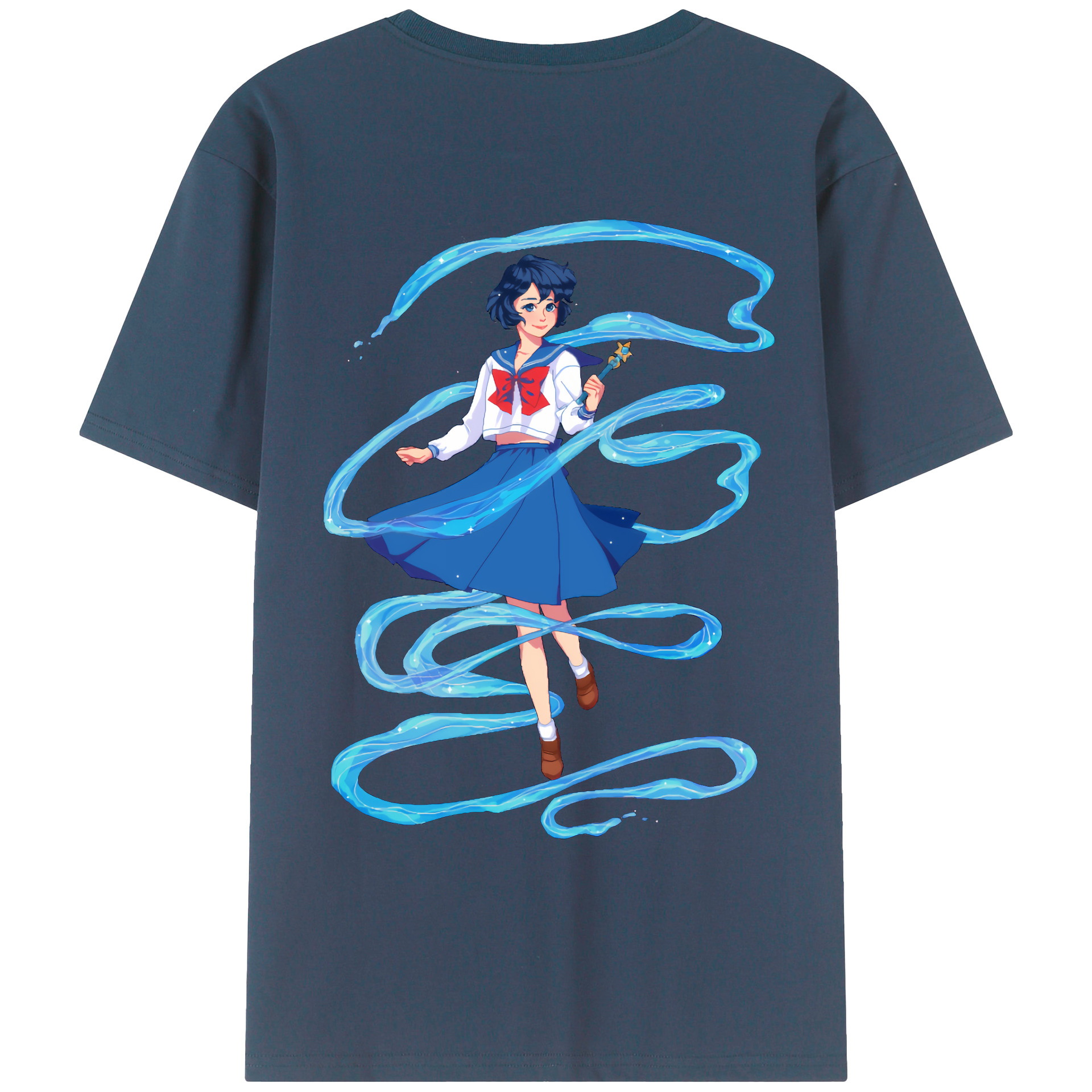 （画像用） 美少女戦士セーラームーン 水野 亜美 みずの あみ Sailor Moon Mizuno Ami 綿100％ メンズ半袖Tシャツ（バックプリント） 通気性