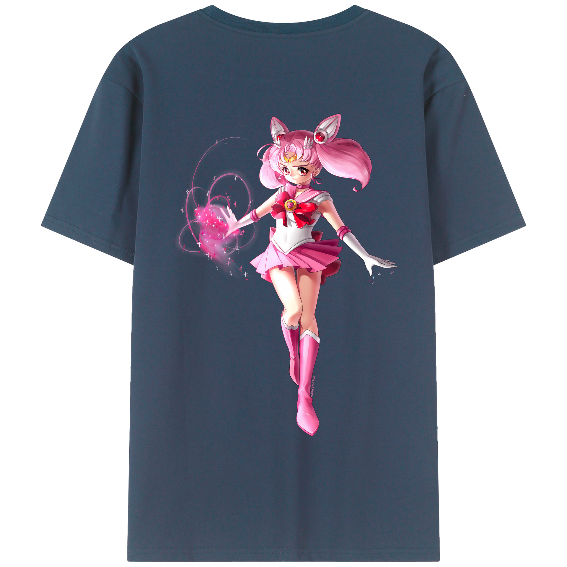（画像用） 美少女戦士セーラームーン ちびうさ Sailor Moon Chibiusa Tsukino Usagi Small Lady Serenity 綿100％ メンズ半袖Tシャツ（バックプリント） 通気性