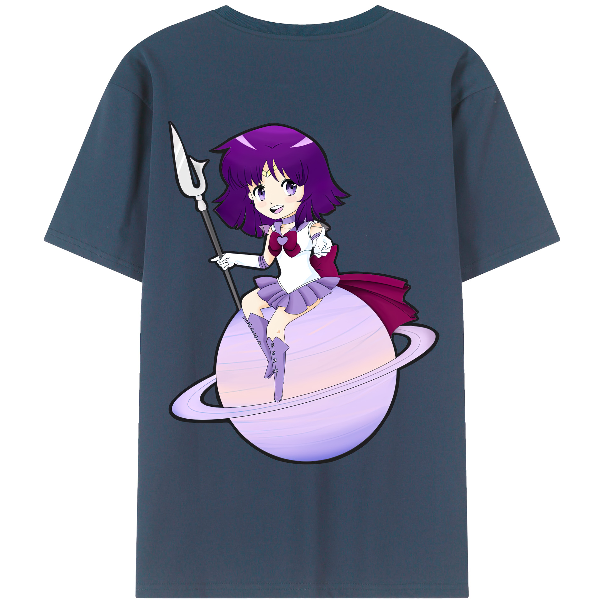 （画像用） 美少女戦士セーラームーン 土萠ほたる Sailor Moon Tomoe Hotaru （セーラーサターン；Sailor Saturn） 綿100％ メンズ半袖Tシャツ（バックプリント） 通気性
