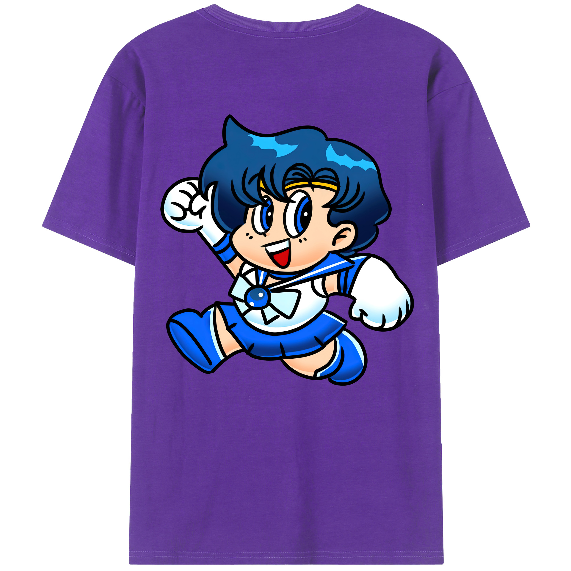 （画像用） 美少女戦士セーラームーン 水野 亜美 みずの あみ Sailor Moon Mizuno Ami 綿100％ メンズ半袖Tシャツ（バックプリント） 通気性