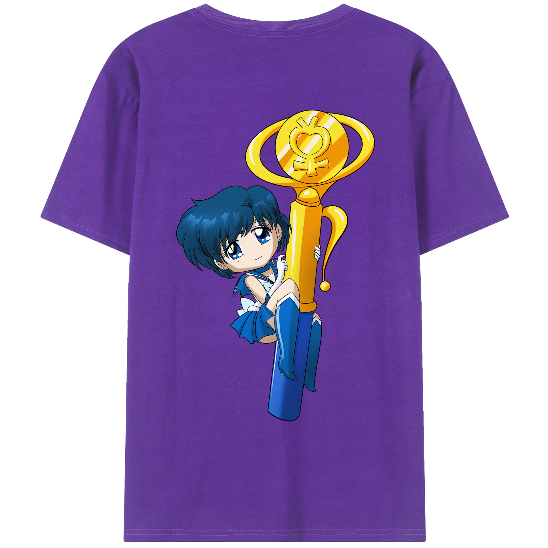（画像用） 美少女戦士セーラームーン 水野 亜美 みずの あみ Sailor Moon Mizuno Ami 綿100％ メンズ半袖Tシャツ（バックプリント） 通気性