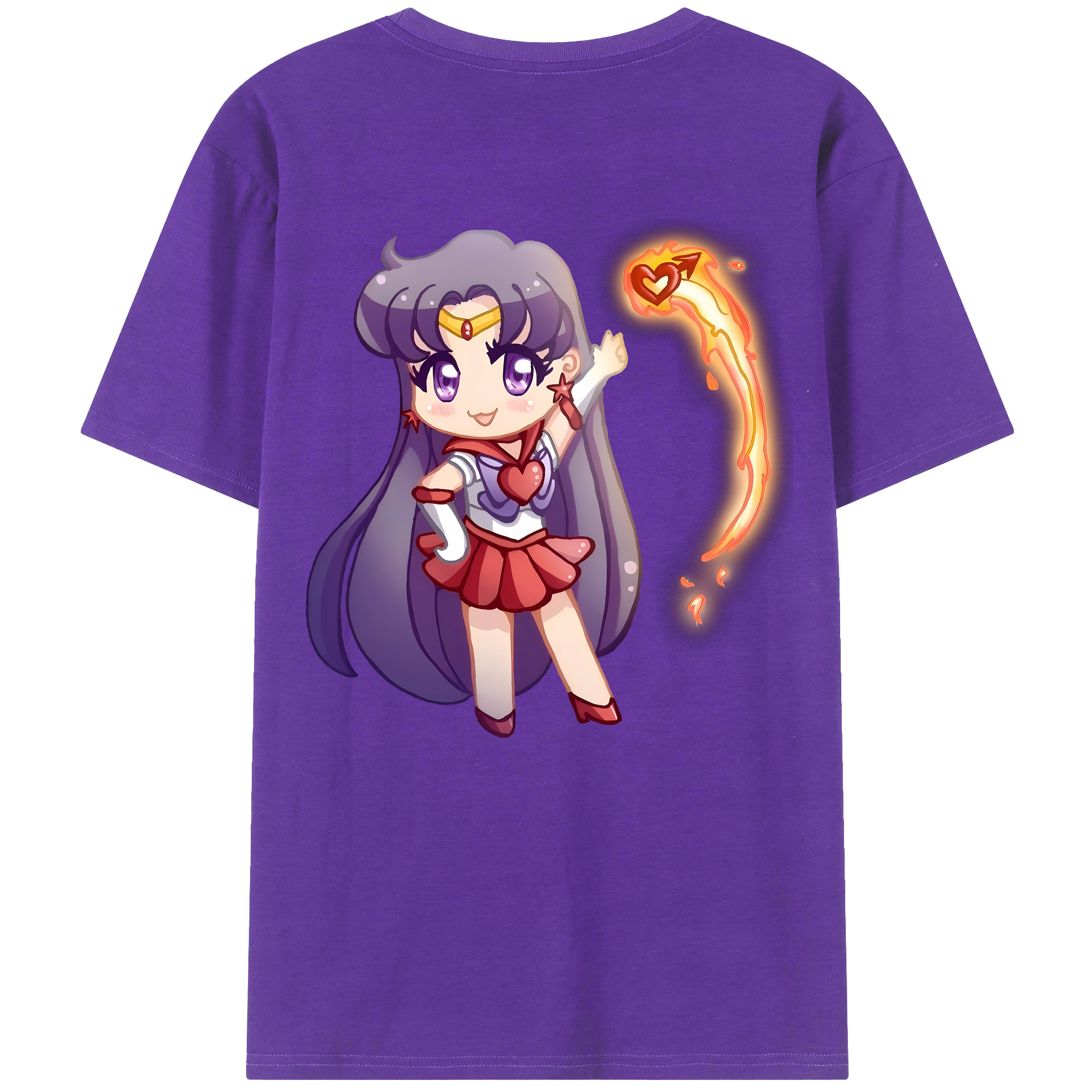（画像用） 美少女戦士セーラームーン 火野レイ ひの レイ Sailor Moon Hino Rei （セーラーマーズ,Sailor Mars） 綿100％ メンズ半袖Tシャツ（バックプリント） 通気性