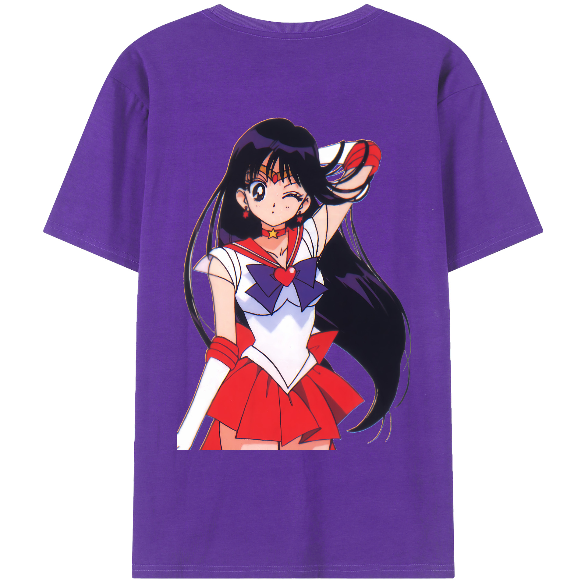 （画像用） 美少女戦士セーラームーン 火野レイ ひの レイ Sailor Moon Hino Rei （セーラーマーズ,Sailor Mars） 綿100％ メンズ半袖Tシャツ（バックプリント） 通気性