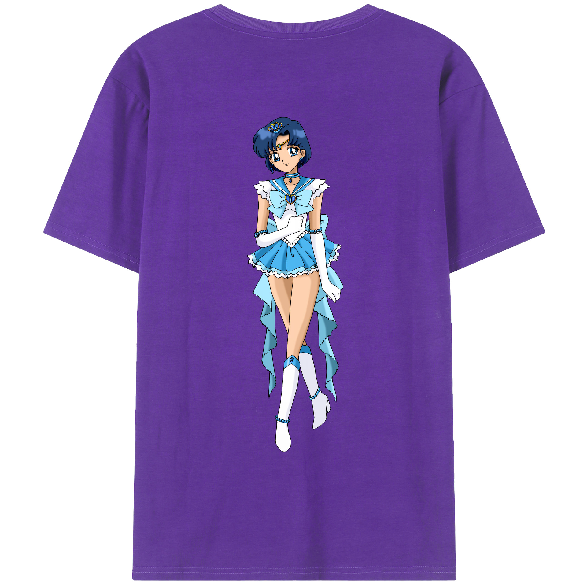 （画像用） 美少女戦士セーラームーン 水野 亜美 みずの あみ Sailor Moon Mizuno Ami 綿100％ メンズ半袖Tシャツ（バックプリント） 通気性