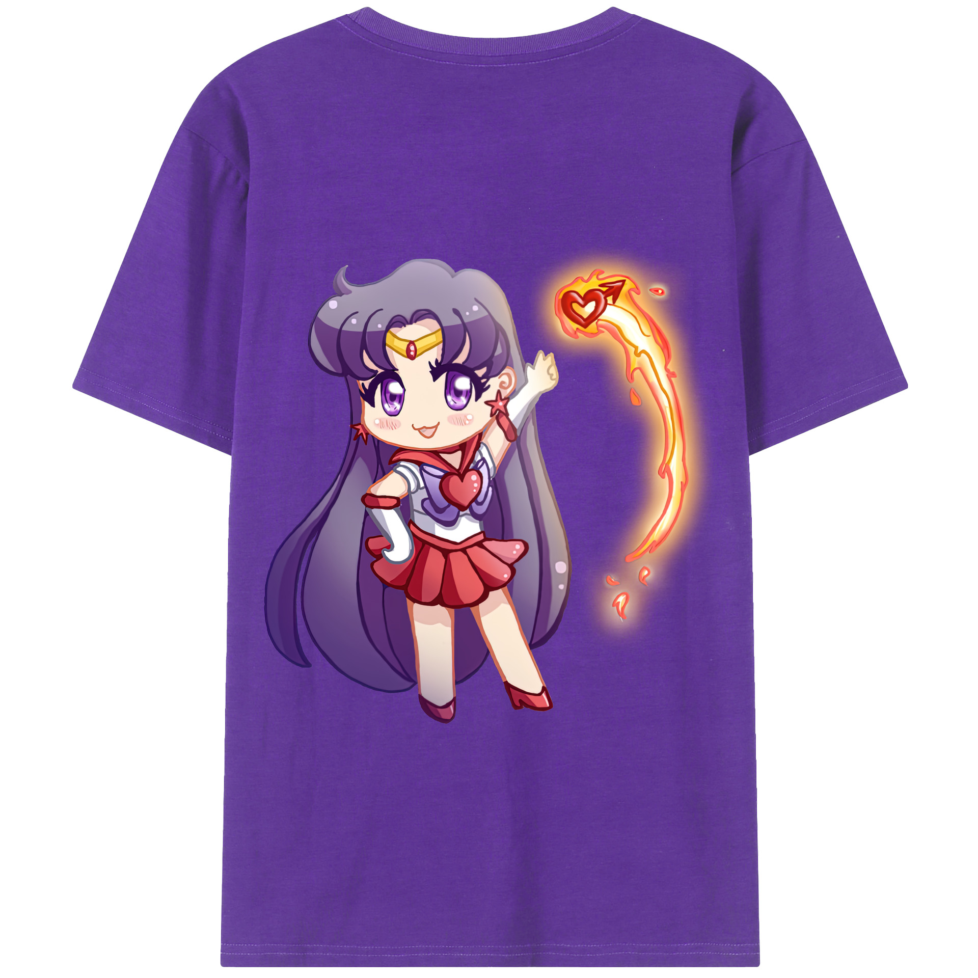 （画像用） 美少女戦士セーラームーン 火野レイ ひの レイ Sailor Moon Hino Rei （セーラーマーズ,Sailor Mars） 綿100％ メンズ半袖Tシャツ（バックプリント） 通気性