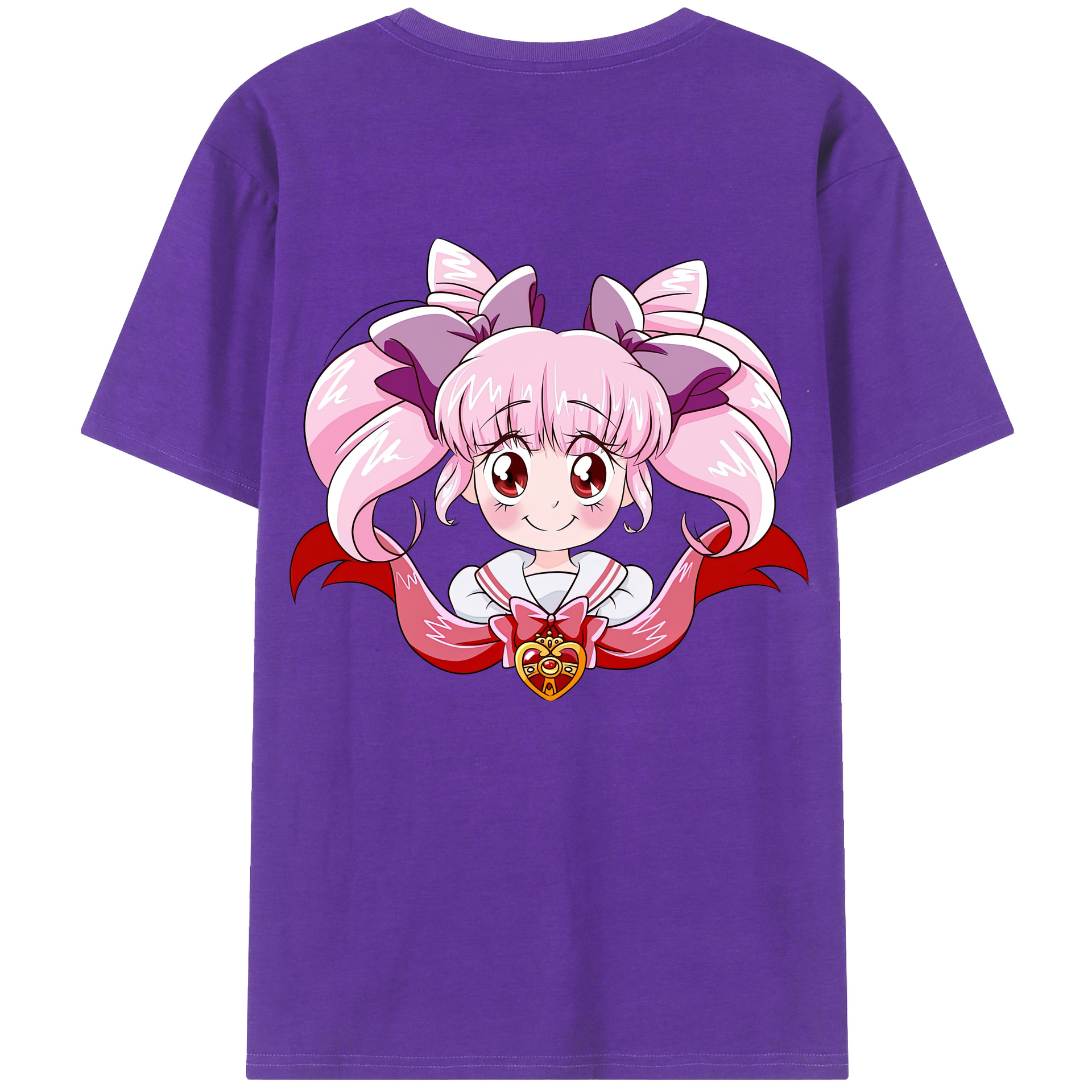 （画像用） 美少女戦士セーラームーン ちびうさ Sailor Moon Chibiusa Tsukino Usagi Small Lady Serenity 綿100％ メンズ半袖Tシャツ（バックプリント） 通気性