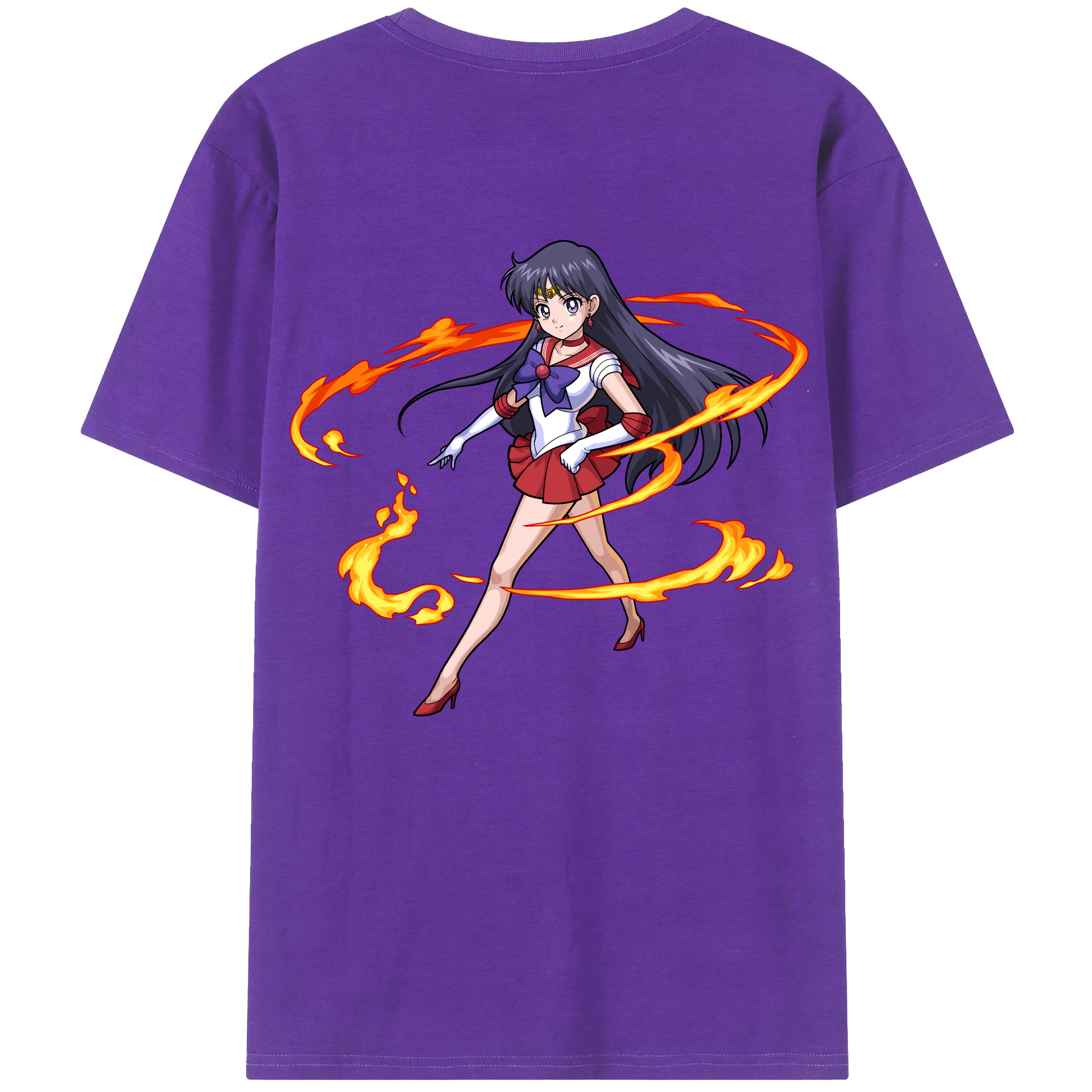 （画像用） 美少女戦士セーラームーン 火野レイ ひの レイ Sailor Moon Hino Rei （セーラーマーズ,Sailor Mars） 綿100％ メンズ半袖Tシャツ（バックプリント） 通気性