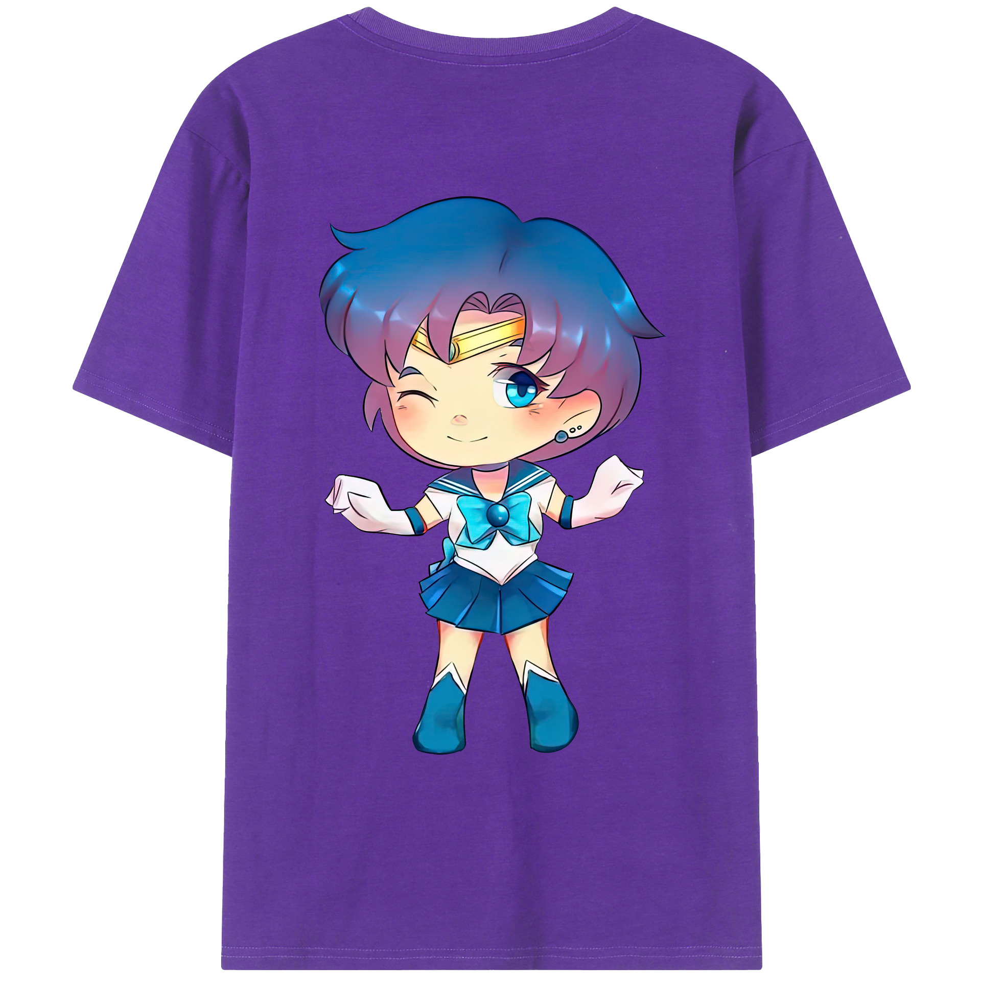 （画像用） 美少女戦士セーラームーン 水野 亜美 みずの あみ Sailor Moon Mizuno Ami 綿100％ メンズ半袖Tシャツ（バックプリント） 通気性