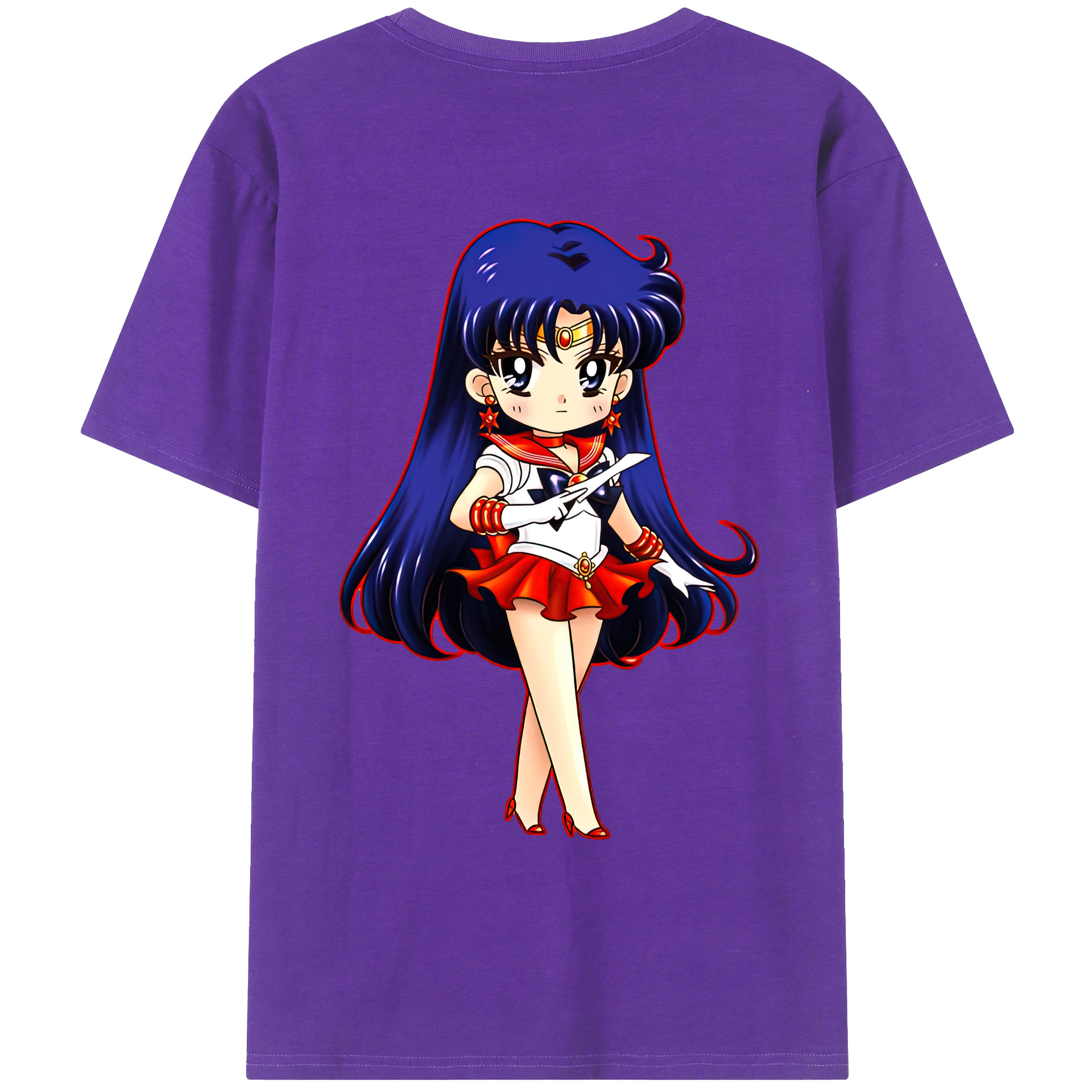 （画像用） 美少女戦士セーラームーン 火野レイ ひの レイ Sailor Moon Hino Rei （セーラーマーズ,Sailor Mars） 綿100％ メンズ半袖Tシャツ（バックプリント） 通気性