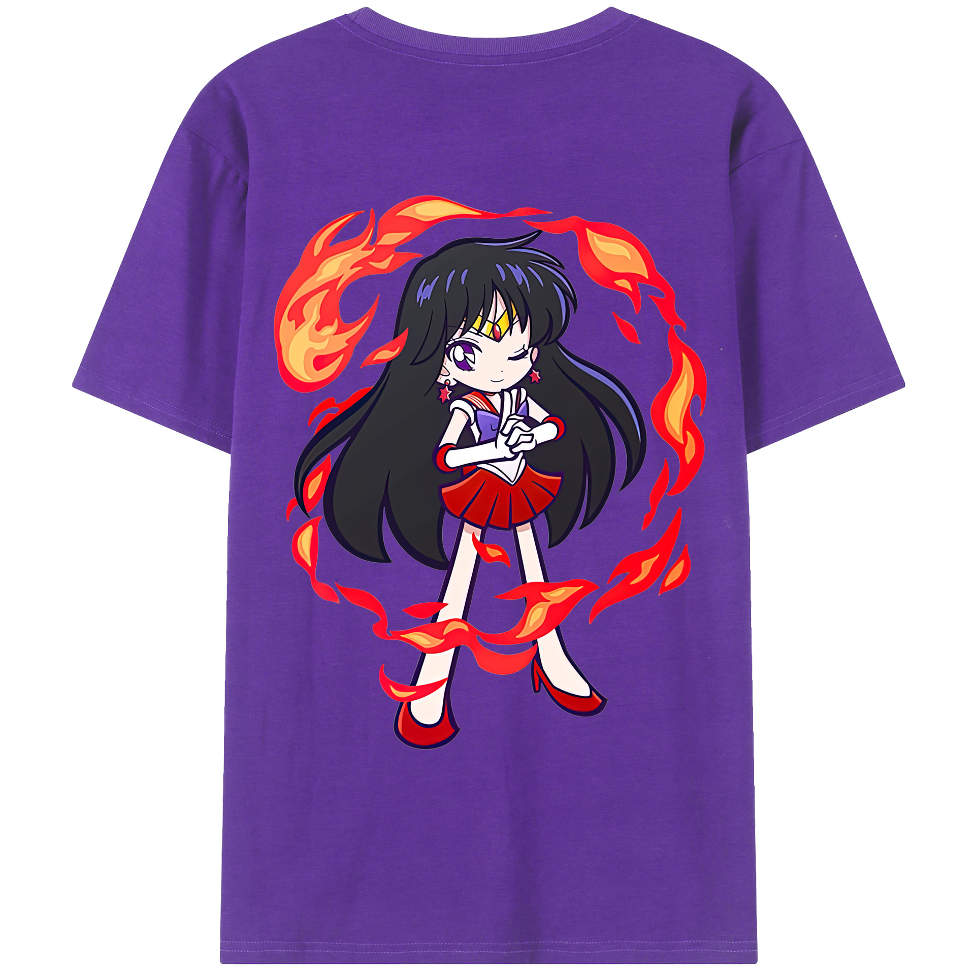 （画像用） 美少女戦士セーラームーン 火野レイ ひの レイ Sailor Moon Hino Rei （セーラーマーズ,Sailor Mars） 綿100％ メンズ半袖Tシャツ（バックプリント） 通気性