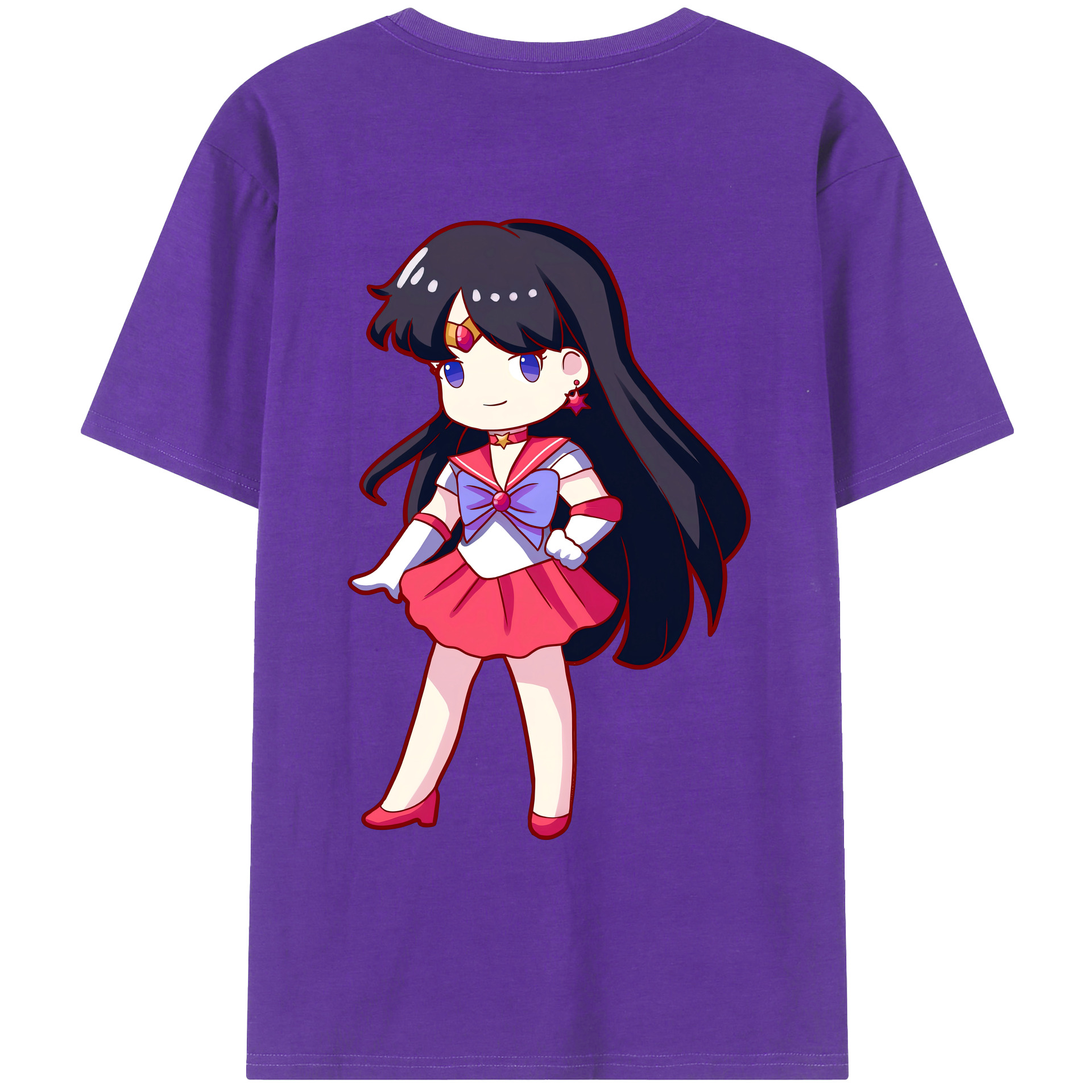 （画像用） 美少女戦士セーラームーン 火野レイ ひの レイ Sailor Moon Hino Rei （セーラーマーズ,Sailor Mars） 綿100％ メンズ半袖Tシャツ（バックプリント） 通気性