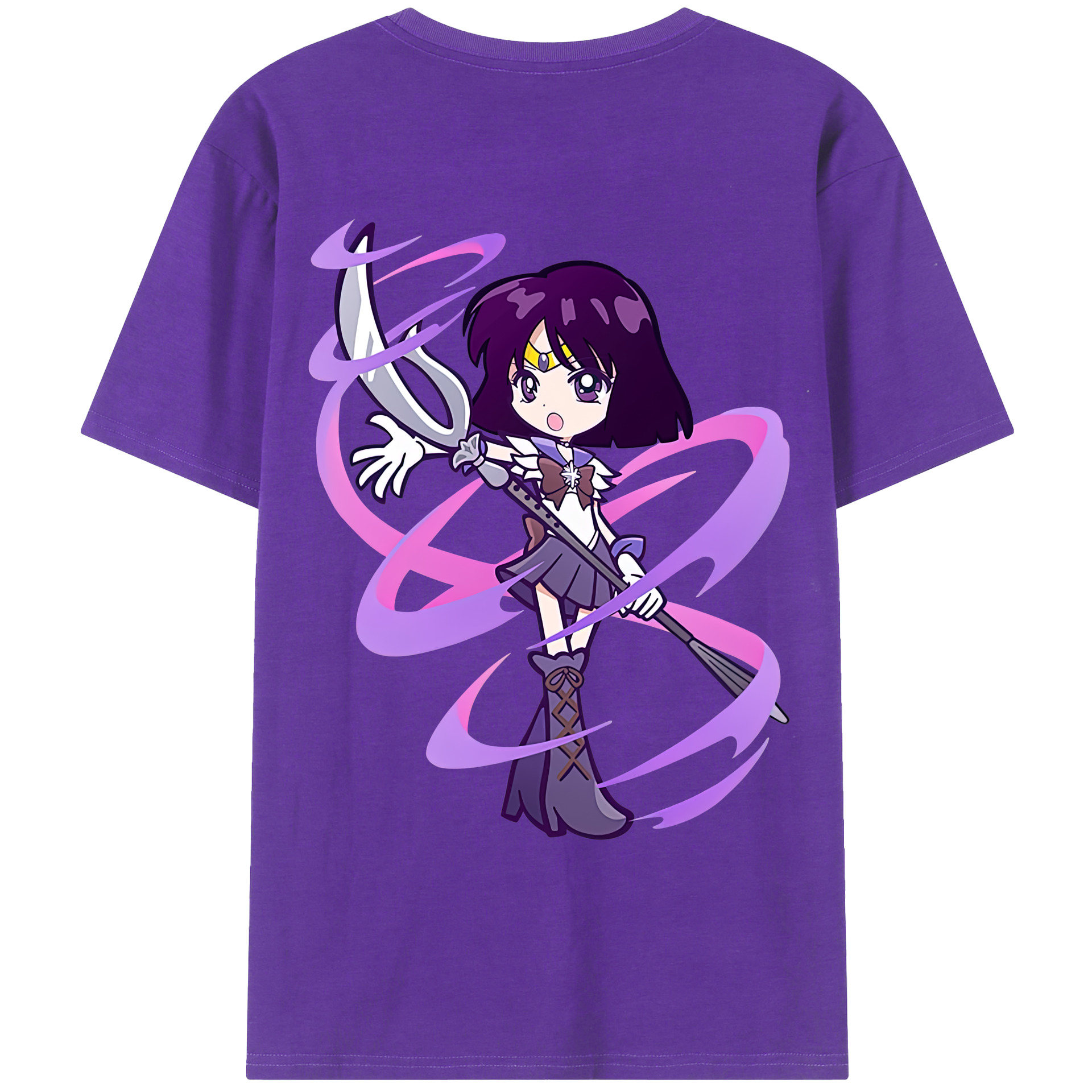 （画像用） 美少女戦士セーラームーン 土萠ほたる Sailor Moon Tomoe Hotaru （セーラーサターン；Sailor Saturn） 綿100％ メンズ半袖Tシャツ（バックプリント） 通気性