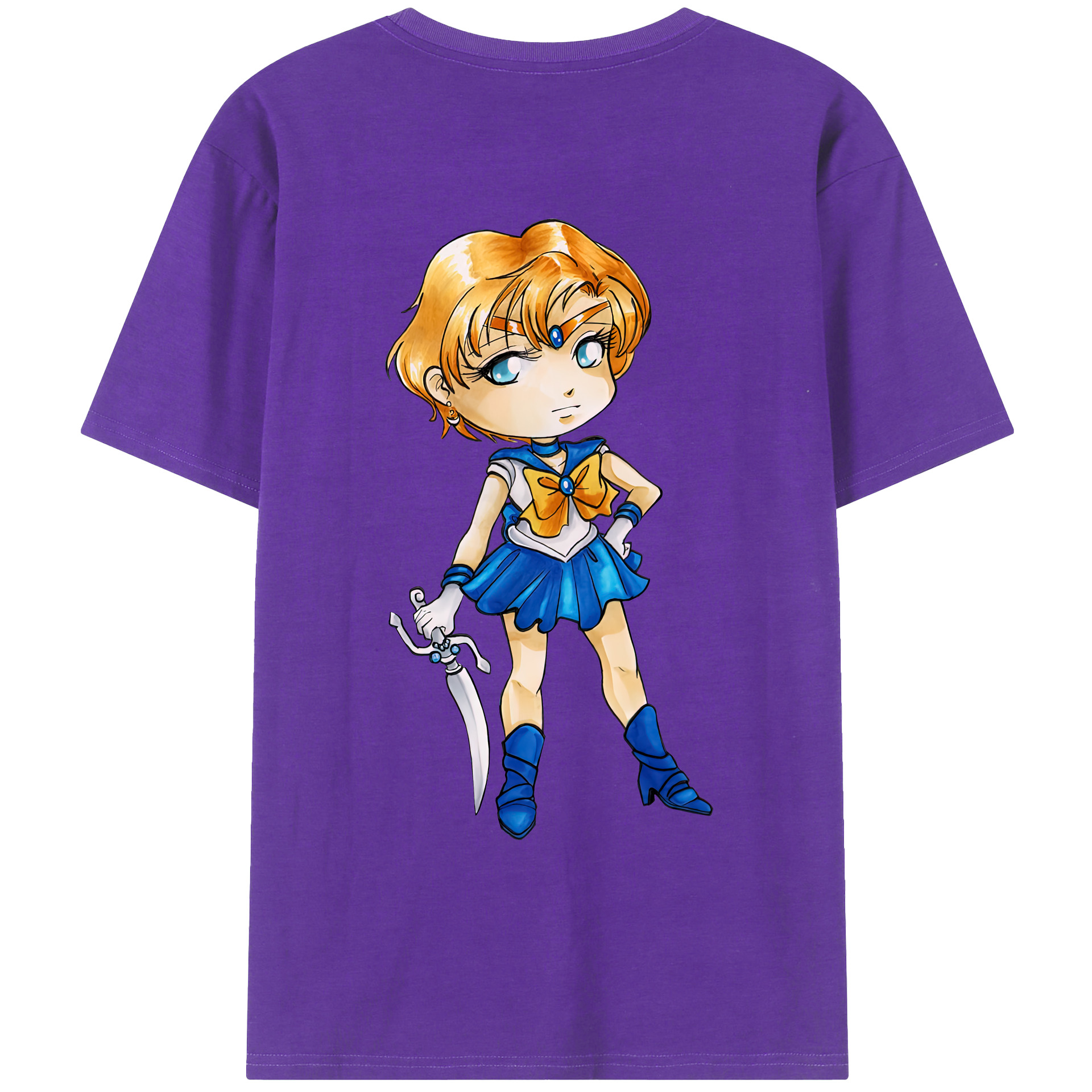 （画像用） 美少女戦士セーラームーン 天王はるか Sailor Moon Tenoh Haruka 綿100％ メンズ半袖Tシャツ（バックプリント） 通気性
