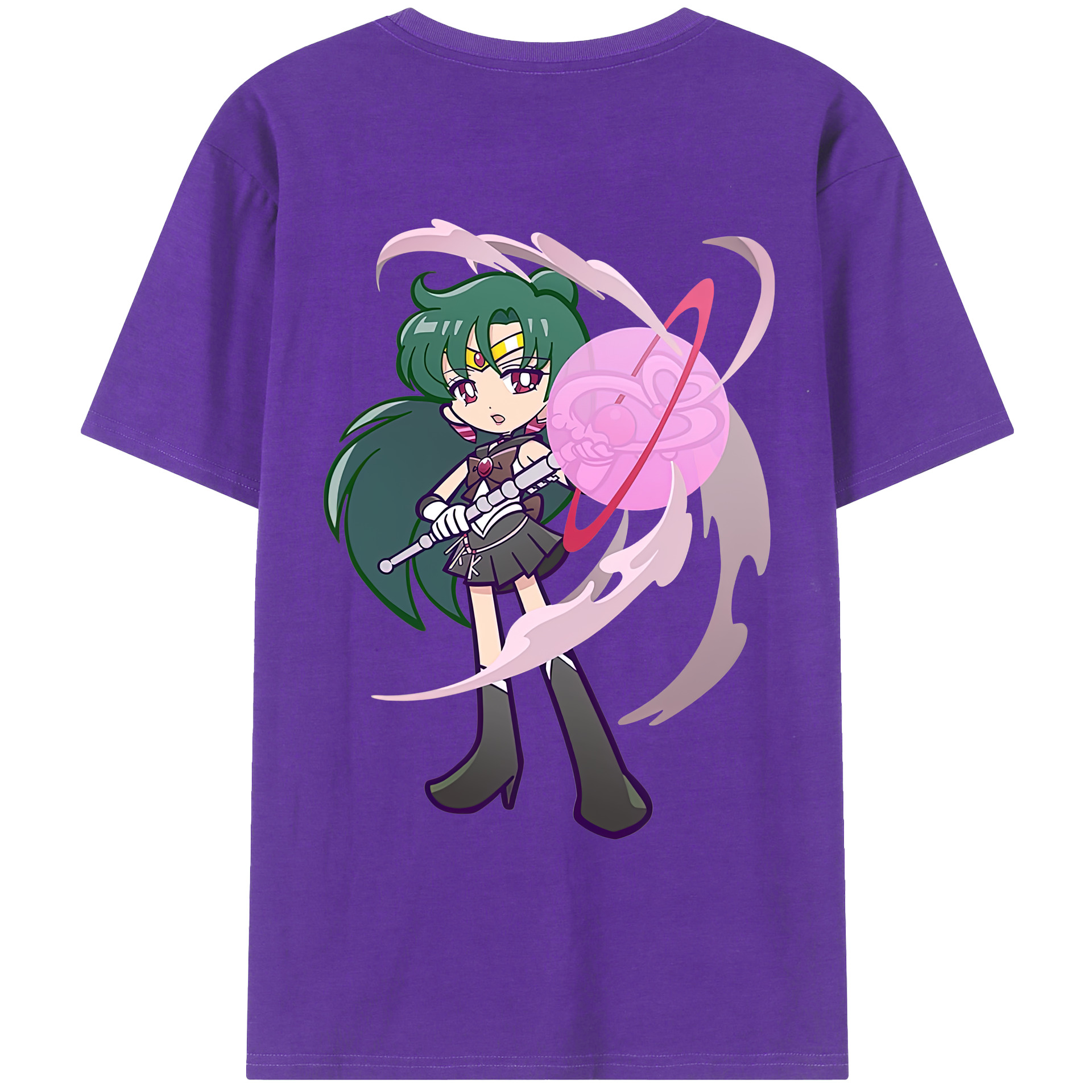 （画像用） 美少女戦士セーラームーン 冥王せつな Sailor Moon Meiou Setsuna 綿100％ メンズ半袖Tシャツ（バックプリント） 通気性