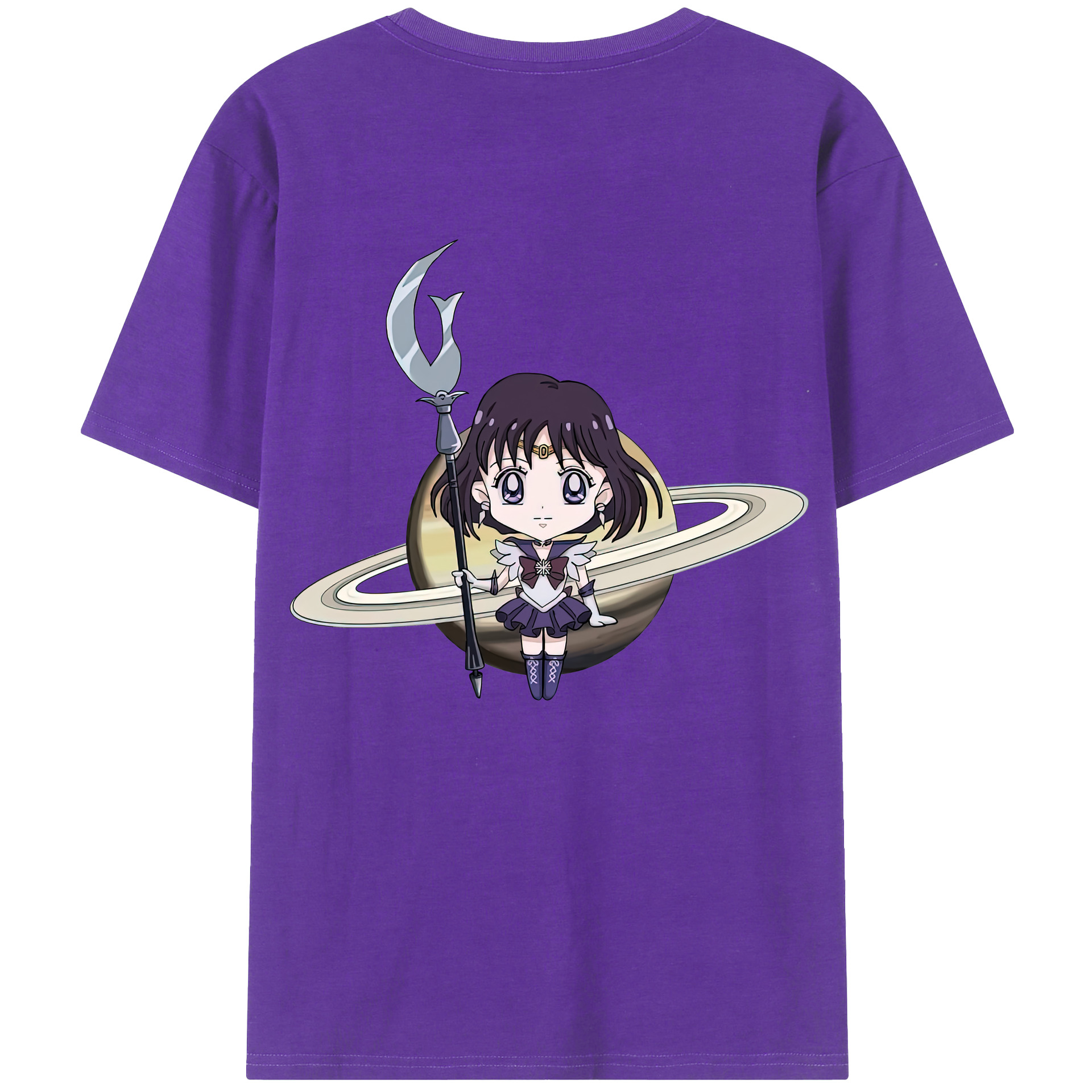 （画像用） 美少女戦士セーラームーン 土萠ほたる Sailor Moon Tomoe Hotaru （セーラーサターン；Sailor Saturn） 綿100％ メンズ半袖Tシャツ（バックプリント） 通気性