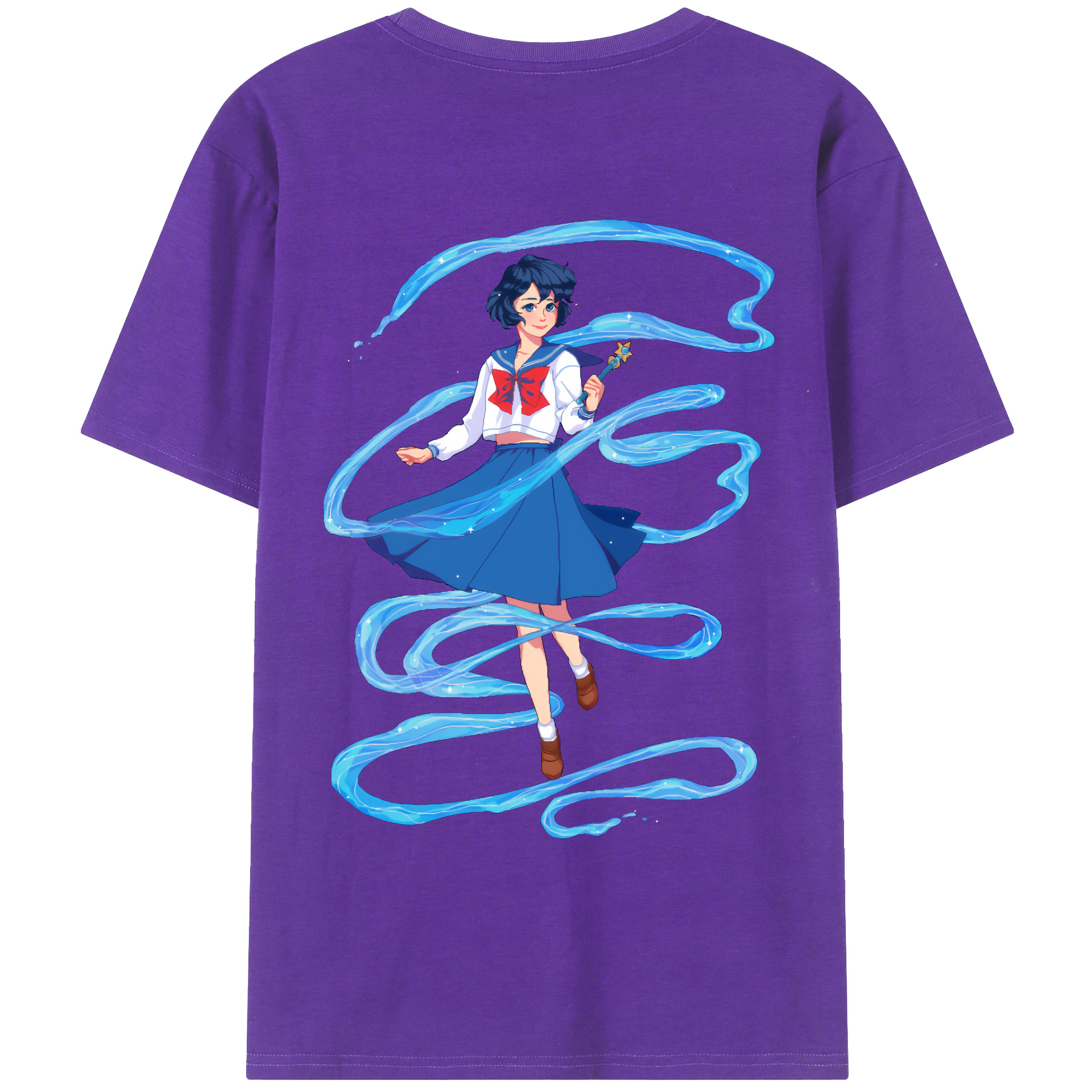 （画像用） 美少女戦士セーラームーン 水野 亜美 みずの あみ Sailor Moon Mizuno Ami 綿100％ メンズ半袖Tシャツ（バックプリント） 通気性