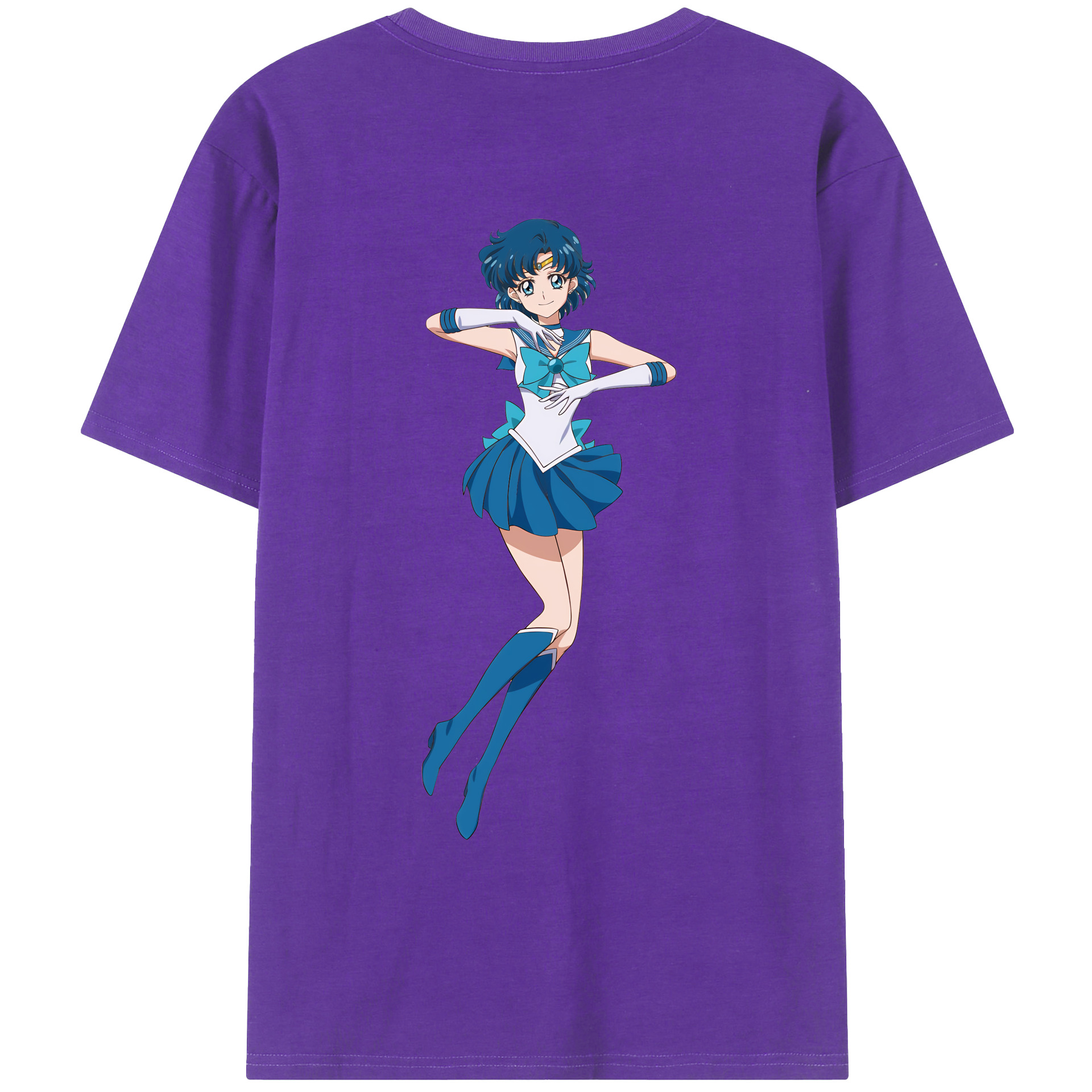 （画像用） 美少女戦士セーラームーン 水野 亜美 みずの あみ Sailor Moon Mizuno Ami 綿100％ メンズ半袖Tシャツ（バックプリント） 通気性