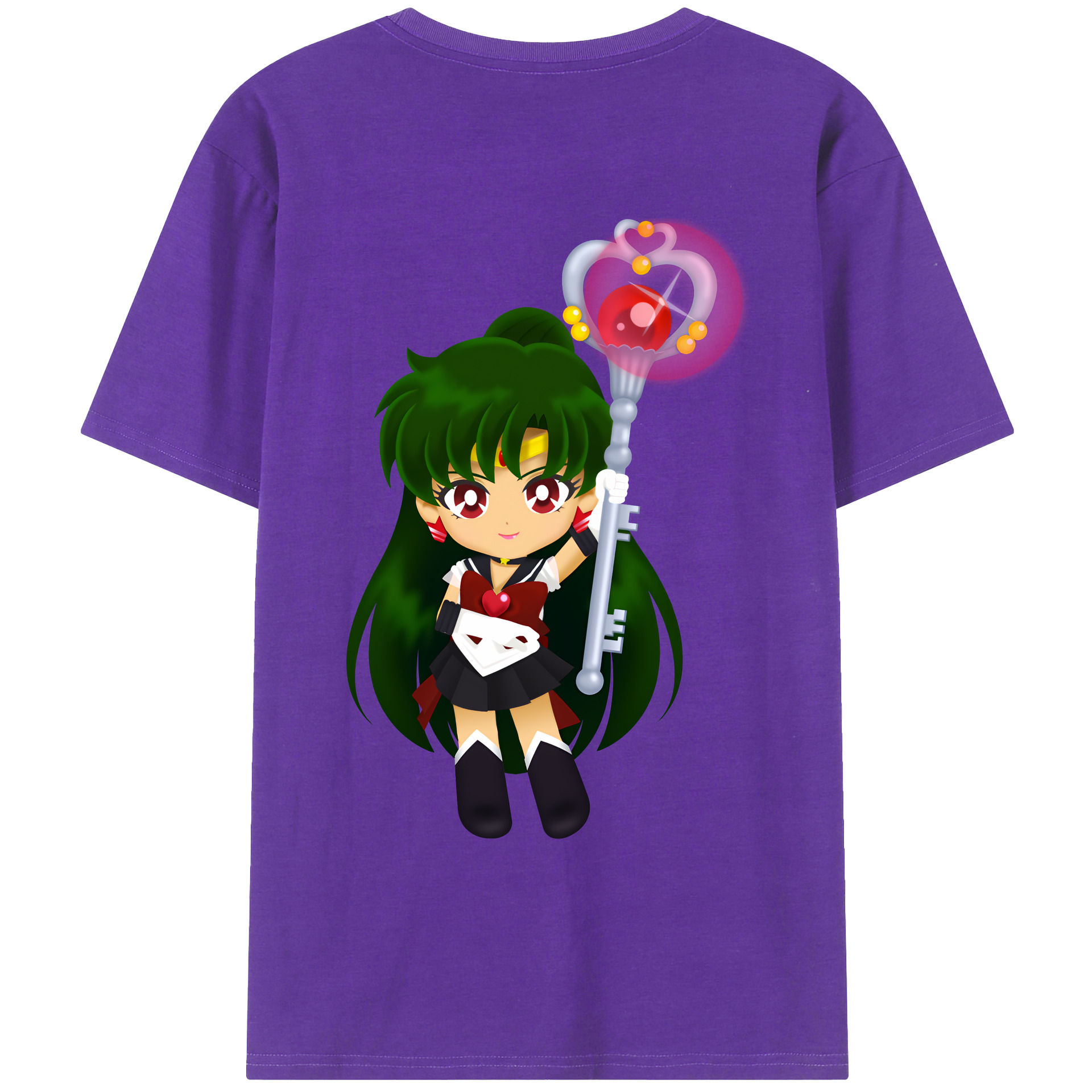 （画像用） 美少女戦士セーラームーン 冥王せつな Sailor Moon Meiou Setsuna 綿100％ メンズ半袖Tシャツ（バックプリント） 通気性
