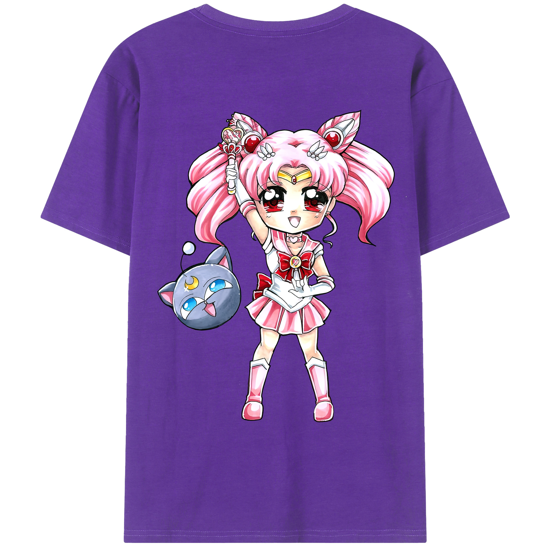 （画像用） 美少女戦士セーラームーン ちびうさ Sailor Moon Chibiusa Tsukino Usagi Small Lady Serenity 綿100％ メンズ半袖Tシャツ（バックプリント） 通気性