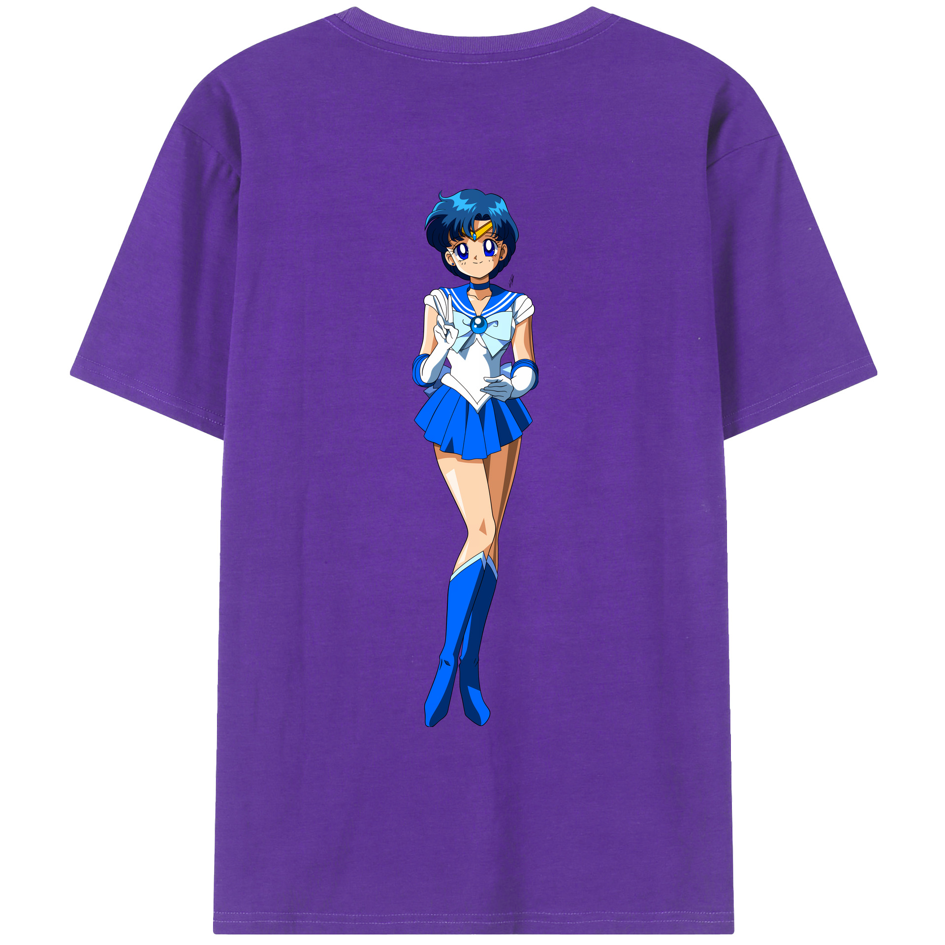 （画像用） 美少女戦士セーラームーン 水野 亜美 みずの あみ Sailor Moon Mizuno Ami 綿100％ メンズ半袖Tシャツ（バックプリント） 通気性