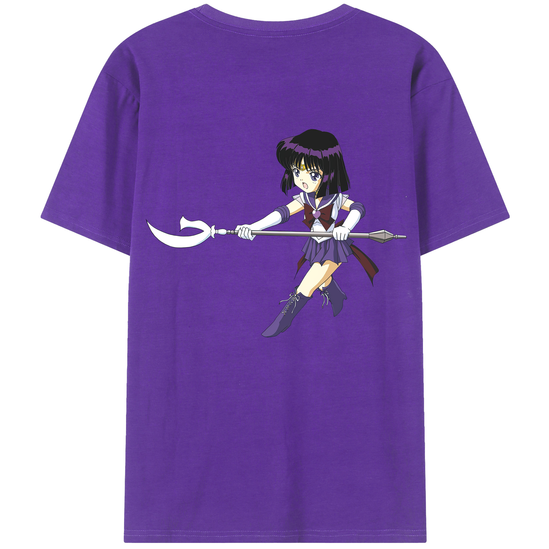（画像用） 美少女戦士セーラームーン 土萠ほたる Sailor Moon Tomoe Hotaru （セーラーサターン；Sailor Saturn） 綿100％ メンズ半袖Tシャツ（バックプリント） 通気性