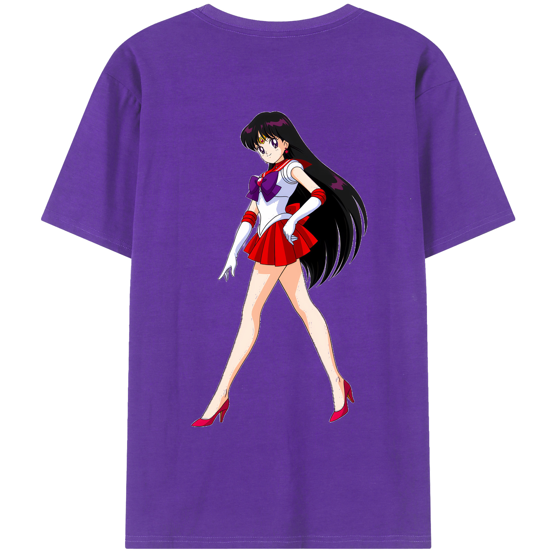 （画像用） 美少女戦士セーラームーン 火野レイ ひの レイ Sailor Moon Hino Rei （セーラーマーズ,Sailor Mars） 綿100％ メンズ半袖Tシャツ（バックプリント） 通気性
