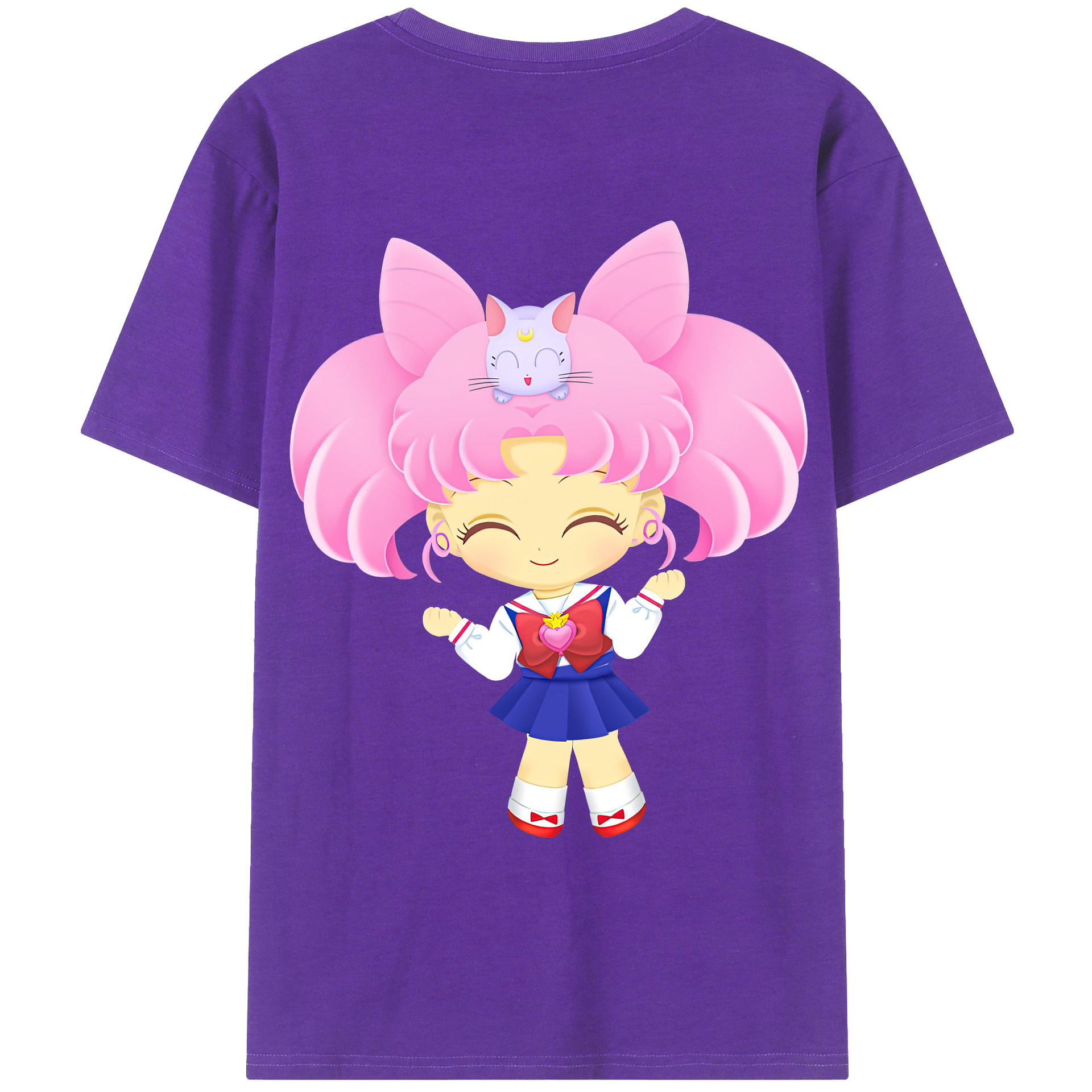 （画像用） 美少女戦士セーラームーン ちびうさ Sailor Moon Chibiusa Tsukino Usagi Small Lady Serenity 綿100％ メンズ半袖Tシャツ（バックプリント） 通気性