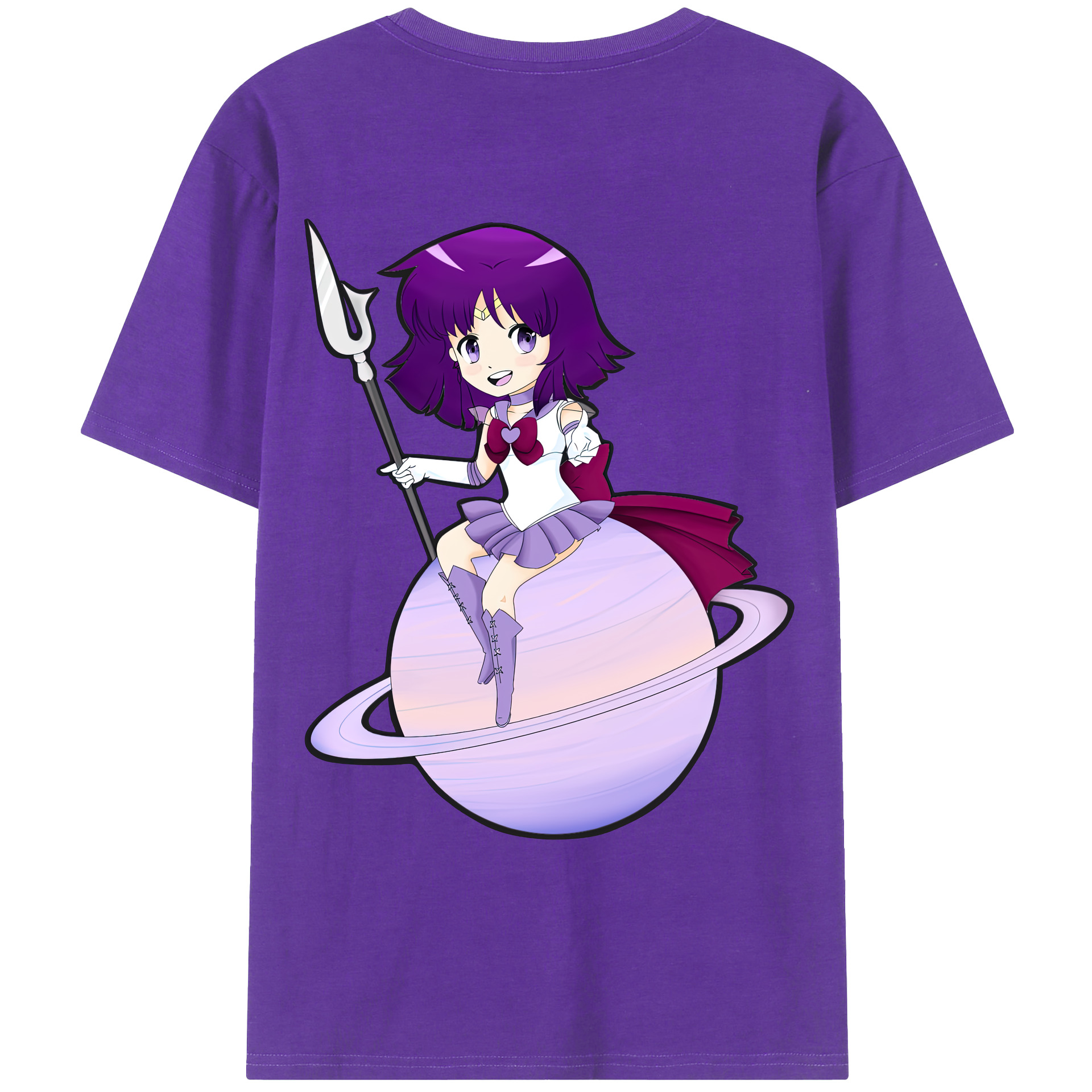 （画像用） 美少女戦士セーラームーン 土萠ほたる Sailor Moon Tomoe Hotaru （セーラーサターン；Sailor Saturn） 綿100％ メンズ半袖Tシャツ（バックプリント） 通気性