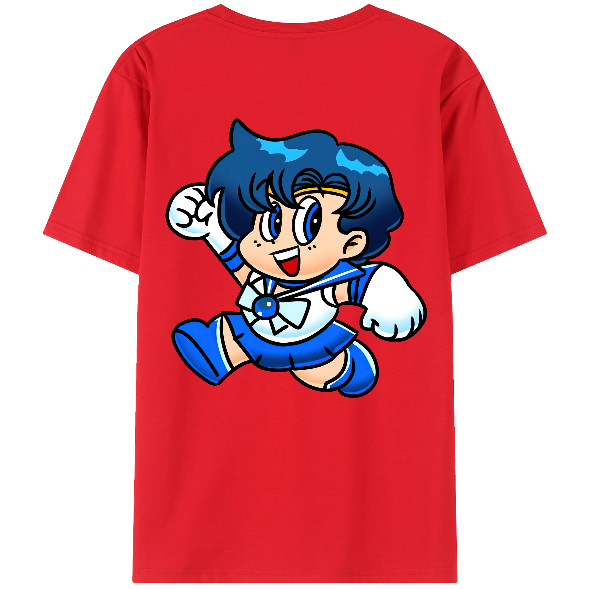 （画像用） 美少女戦士セーラームーン 水野 亜美 みずの あみ Sailor Moon Mizuno Ami 綿100％ メンズ半袖Tシャツ（バックプリント） 通気性
